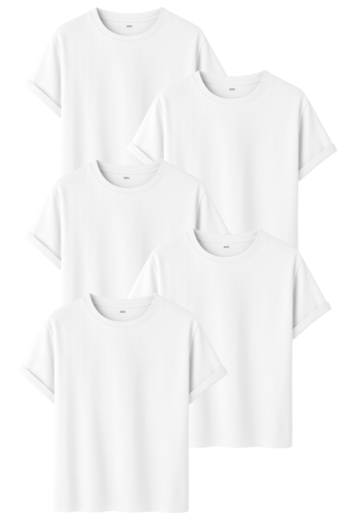 5'li Erkek Beyaz Renk Basic Tişört Seti – %100 Pamuk – Regular Fit