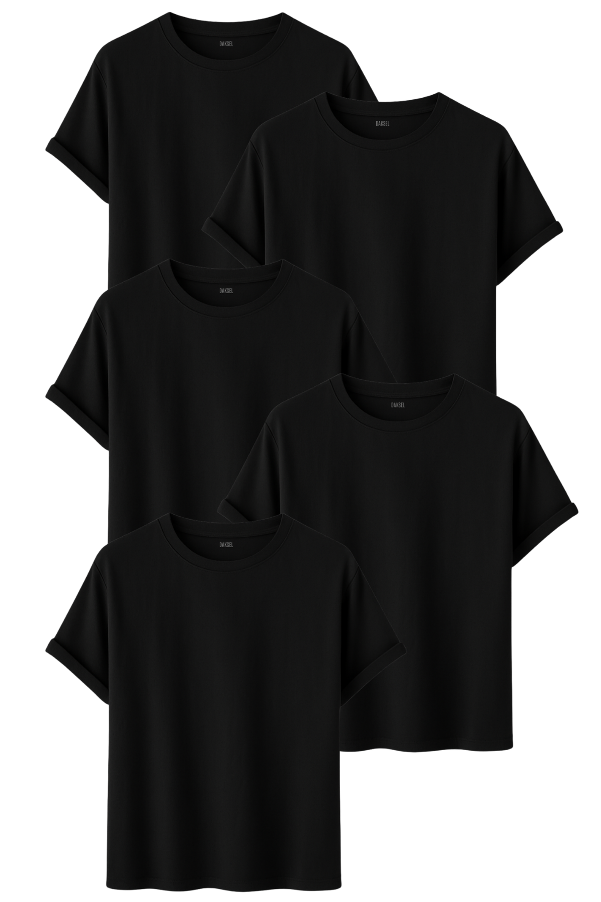 5'li Erkek Siyah Renk Basic Tişört Seti – %100 Pamuk – Regular Fit