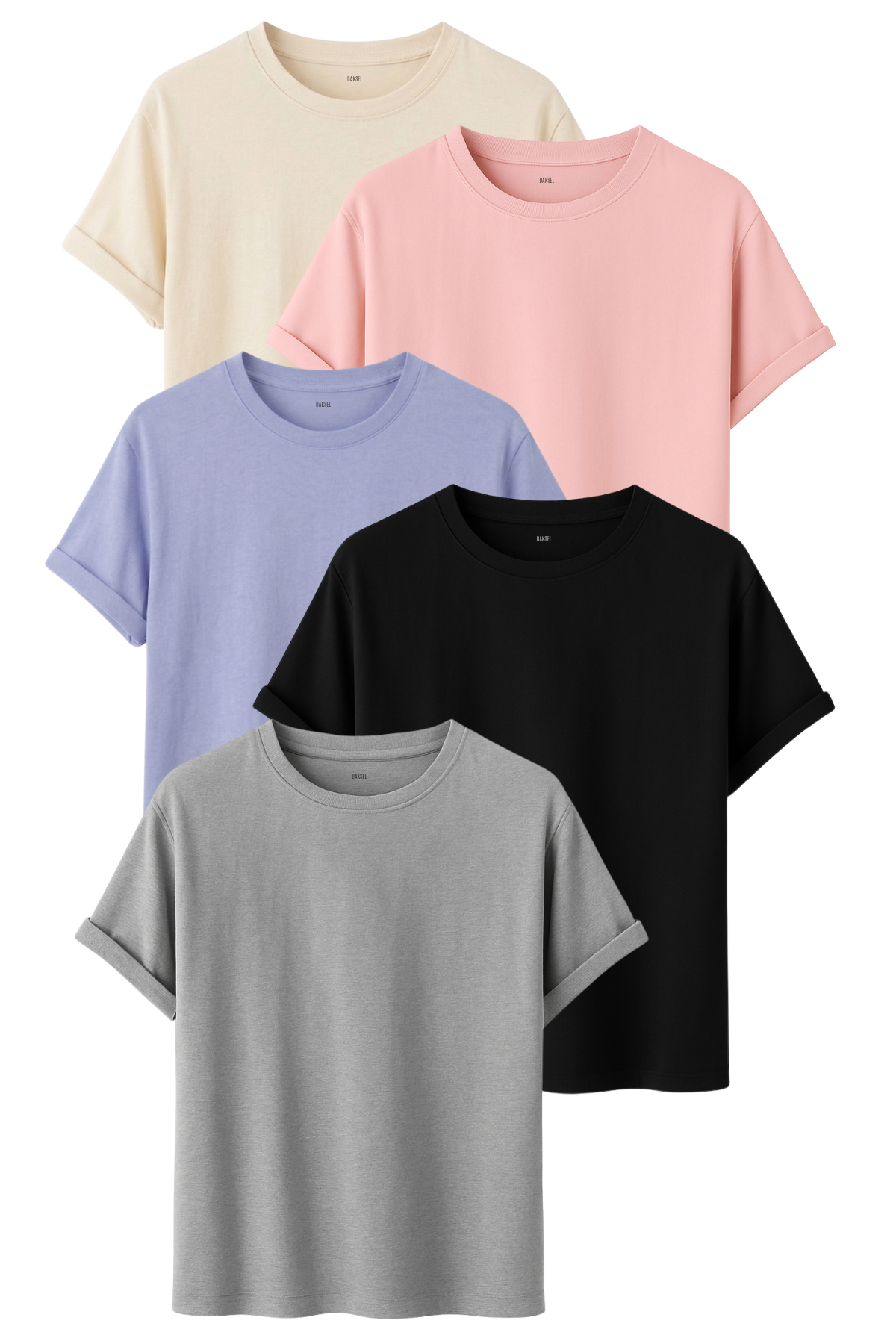 Premium 5'li Basic Tişört Seti - %100 Pamuklu ve Standart Kalıp