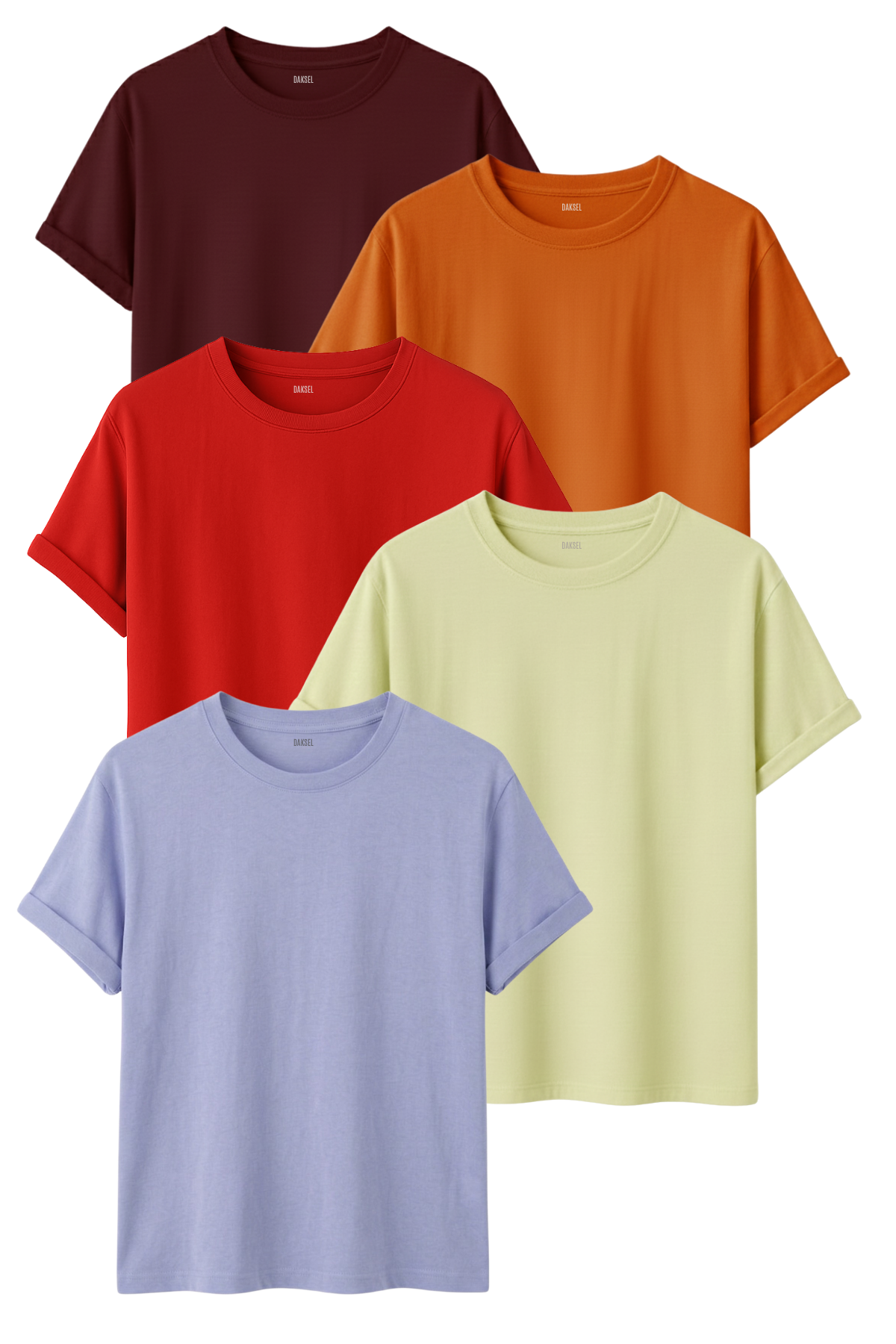 Premium 5'li Basic Tişört Seti - %100 Pamuklu ve Standart Kalıp