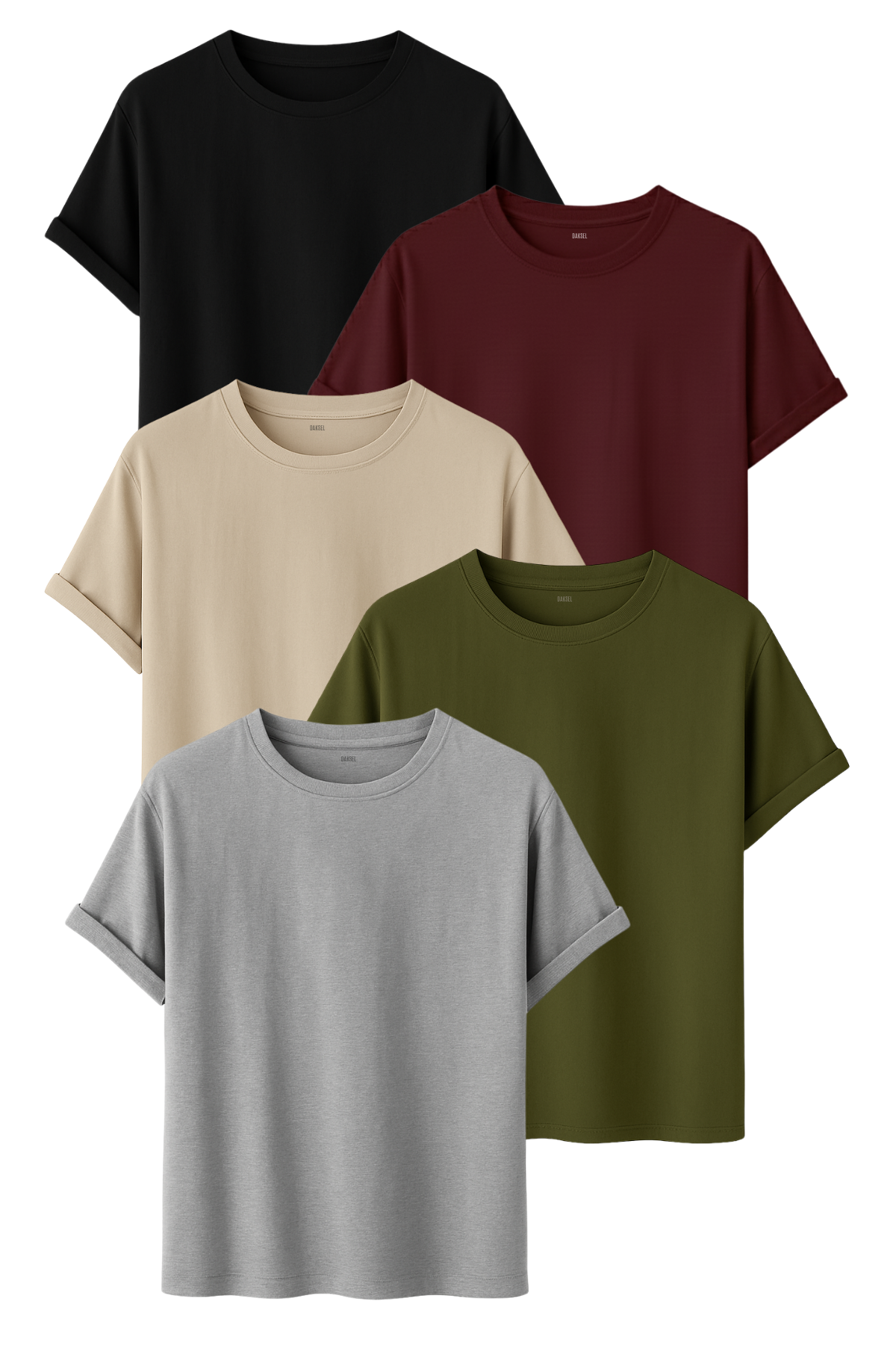 Premium 5'li Basic Tişört Seti - %100 Pamuklu ve Standart Kalıp