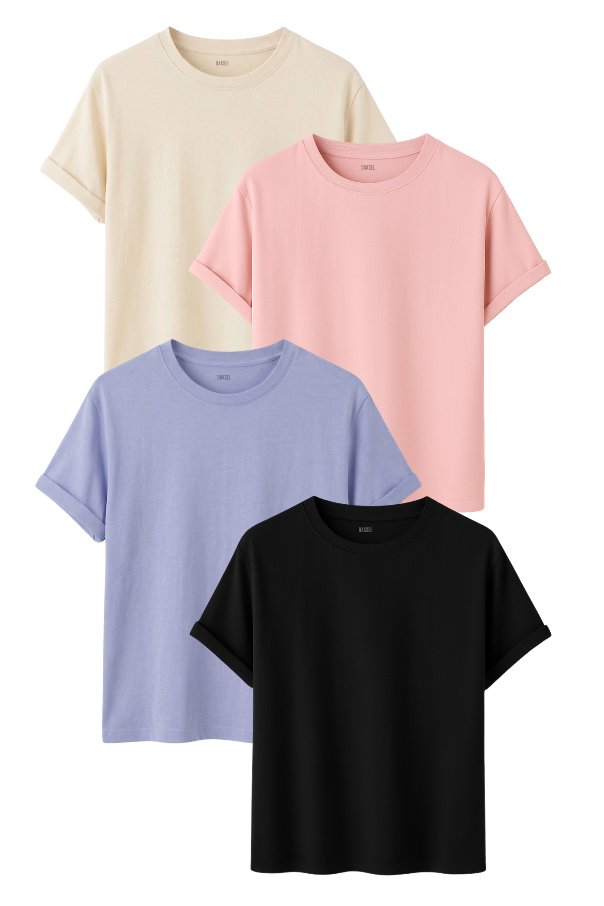 Premium Kadın 4'lü Basic Tişört Seti - %100 Pamuklu ve Standart Kalıp