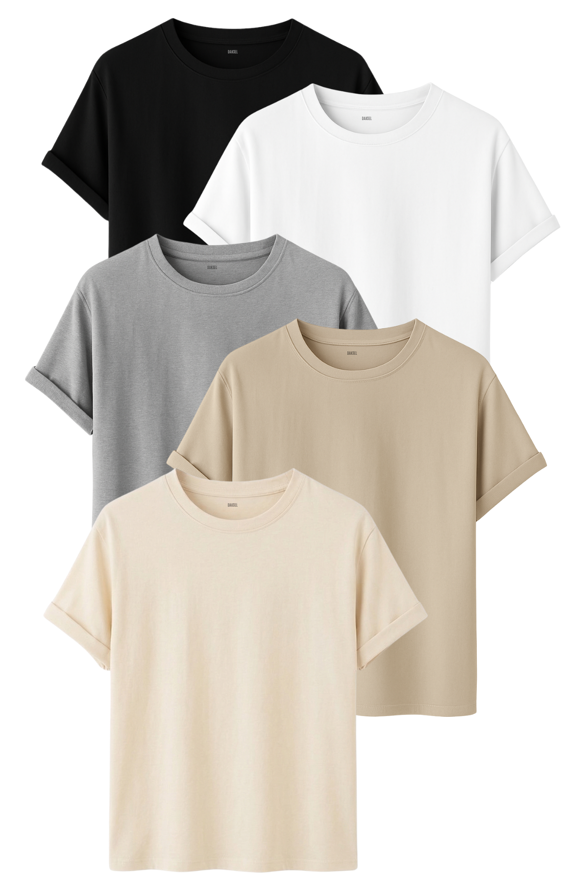 Premium Kadın 5'li Basic Tişört Seti - %100 Pamuklu ve Standart Kalıp