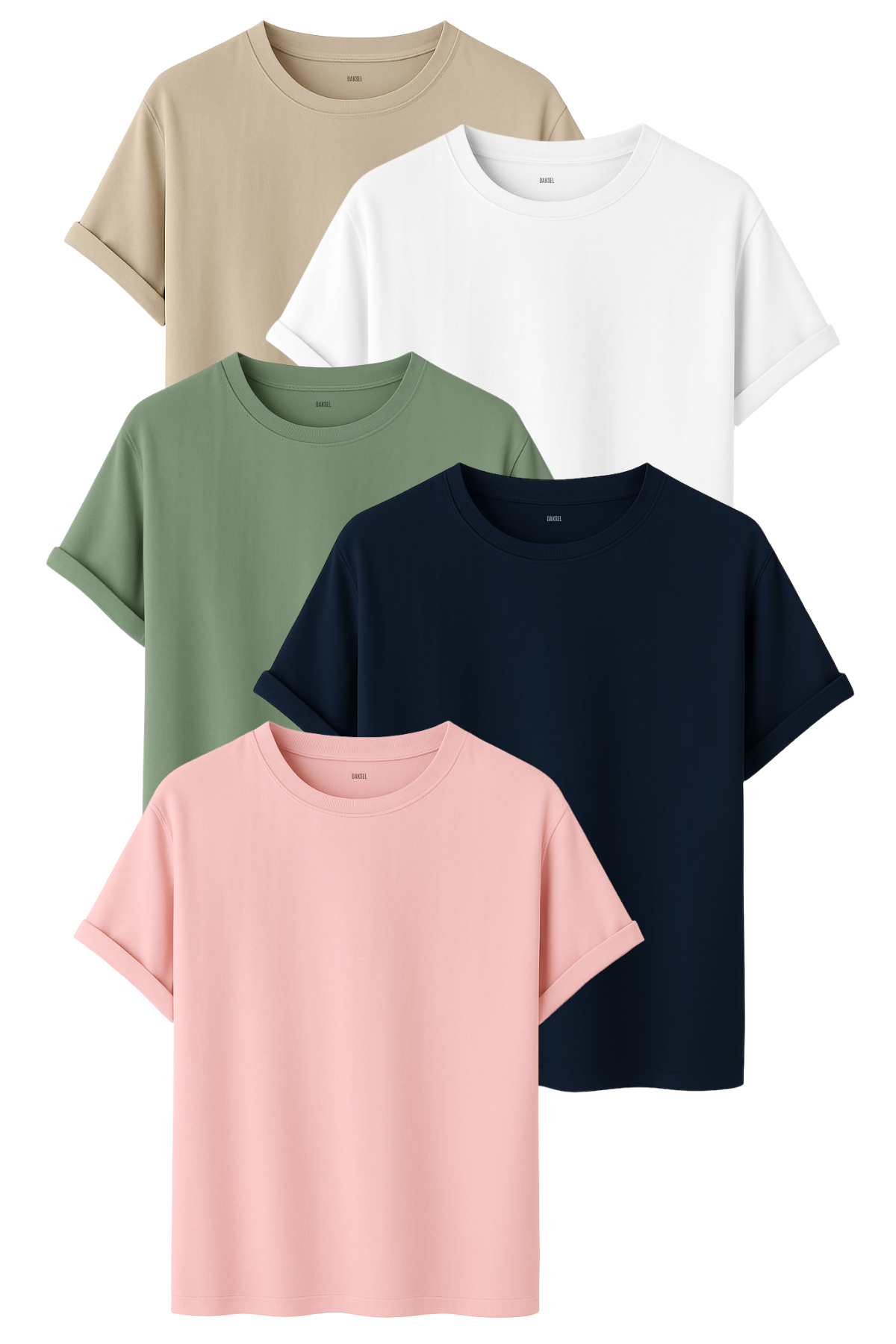 Premium Kadın 5'li Basic Tişört Seti - %100 Pamuklu ve Standart Kalıp