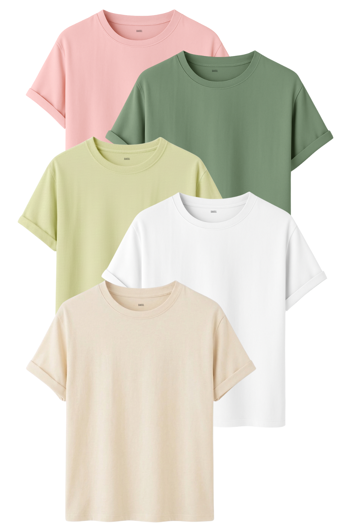 Premium Kadın 5'li Basic Tişört Seti - %100 Pamuklu ve Standart Kalıp
