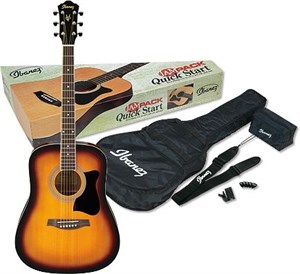 IBANEZ V50NJP-VS V Serisi JAM Paket Vintage Sunburst High Gloss Akustik Gitar Seti Akort Cihazı & Gigbag ve Aksesuarlar Dahil