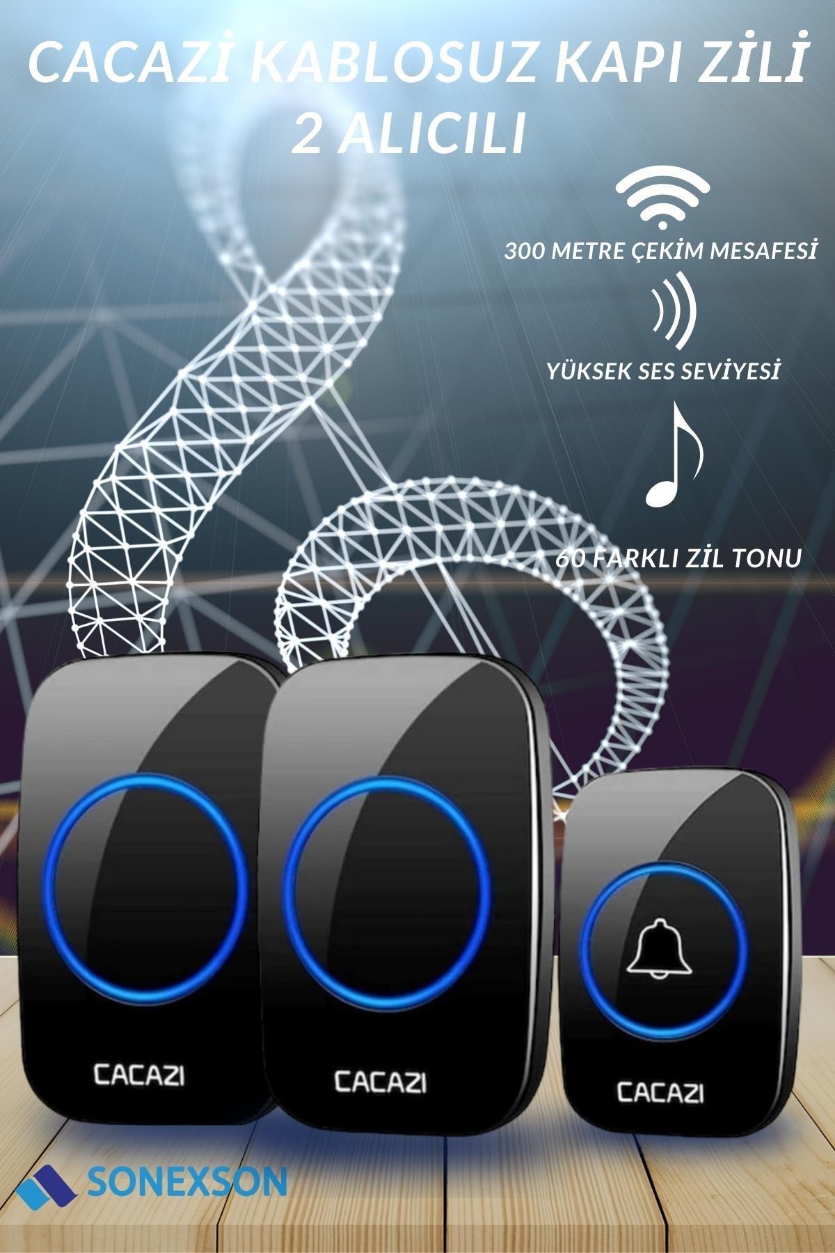 Cacazi Kablosuz Kapı Zili 2 Alıcı 1 Verici Buton 