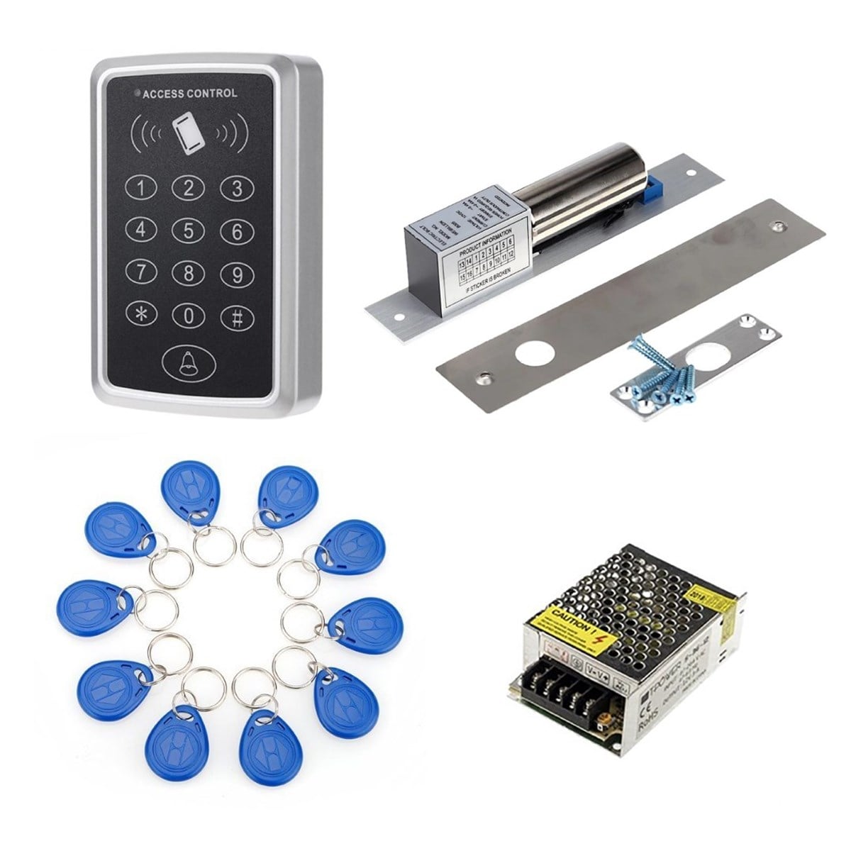 Rfid Şifreli Kapı Kilidi - Bolt Pimli Kilit - 10 Tag - Adaptör Ful Set