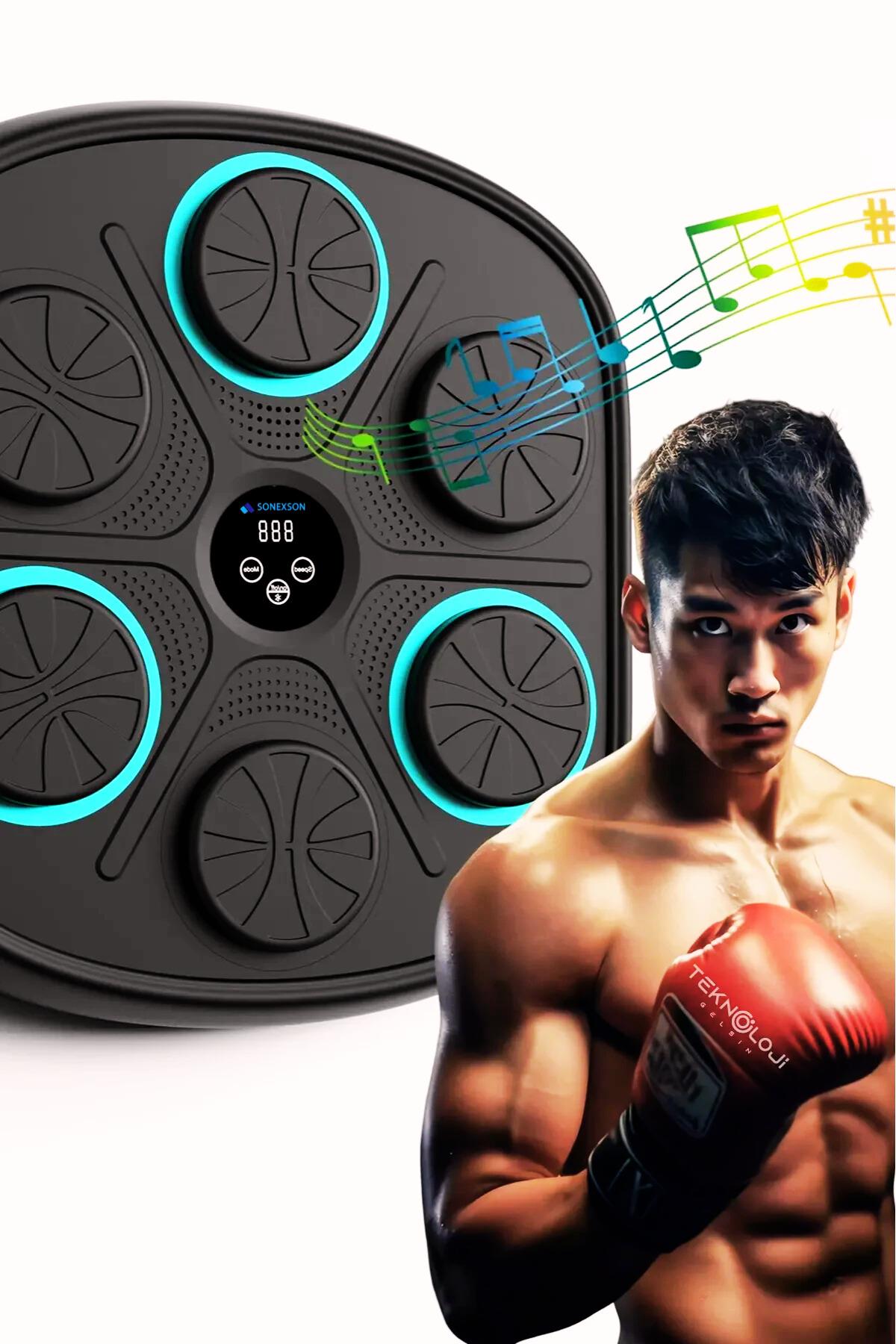 SONEX Boks Eğitim Makinesi - RGB Müzikli Bluetooth Hoparlör ile Birlikte - Boks Eldiveni Hediyeli
