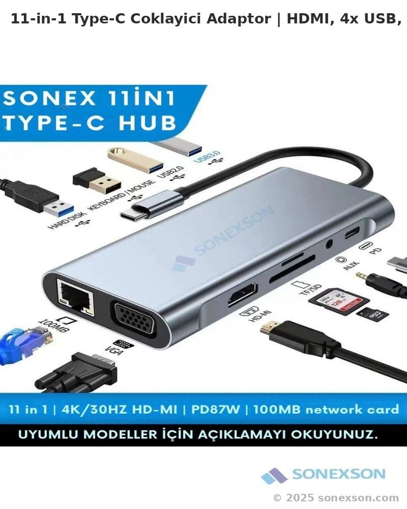 Sonex 11-in-1 Type-C USB Hub Adaptör HDMI VGA LAN SD Kart Uyumlu