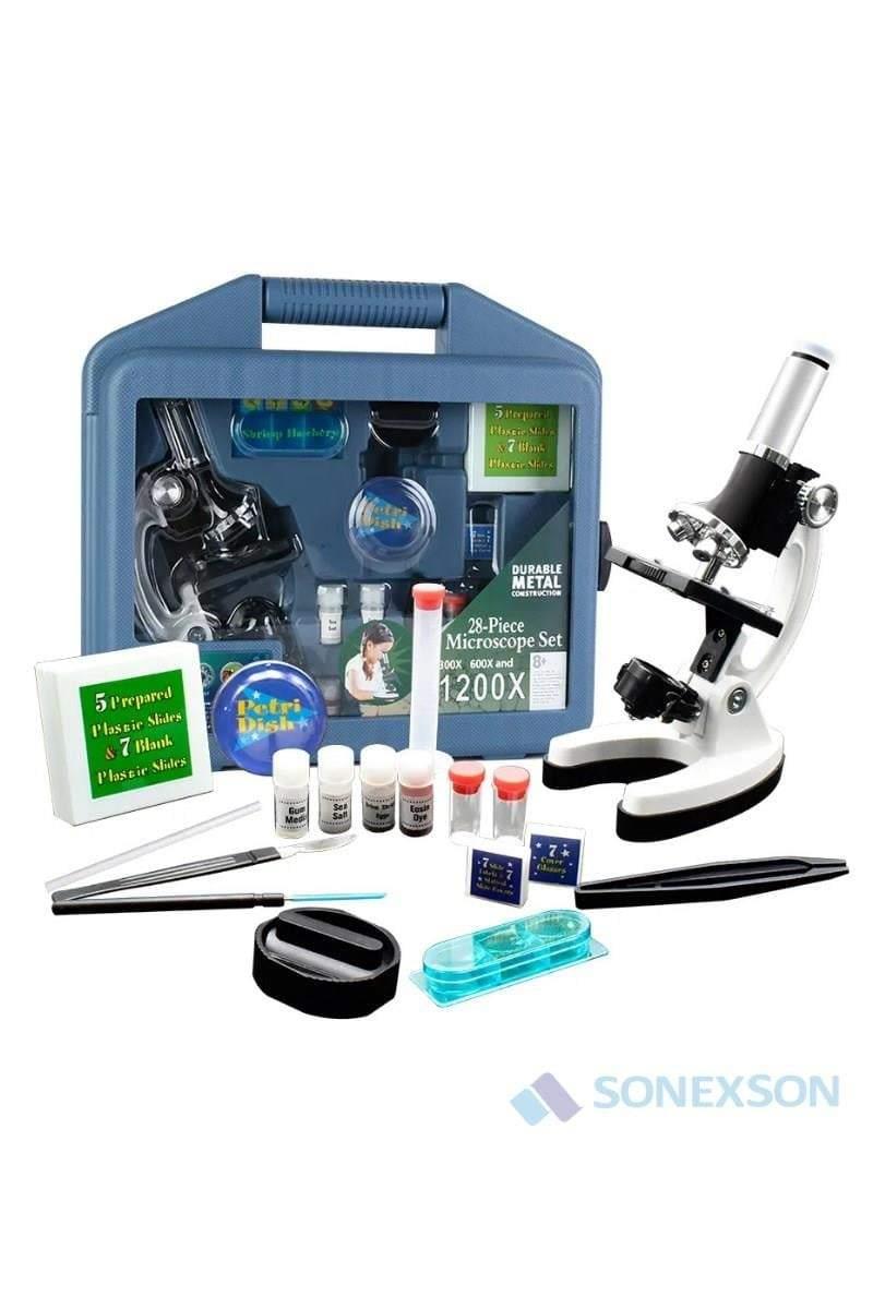 Sonex 1200X Taşınabilir Profesyonel Mikroskop Seti – 28 Parça Eğitim & Deney Kiti