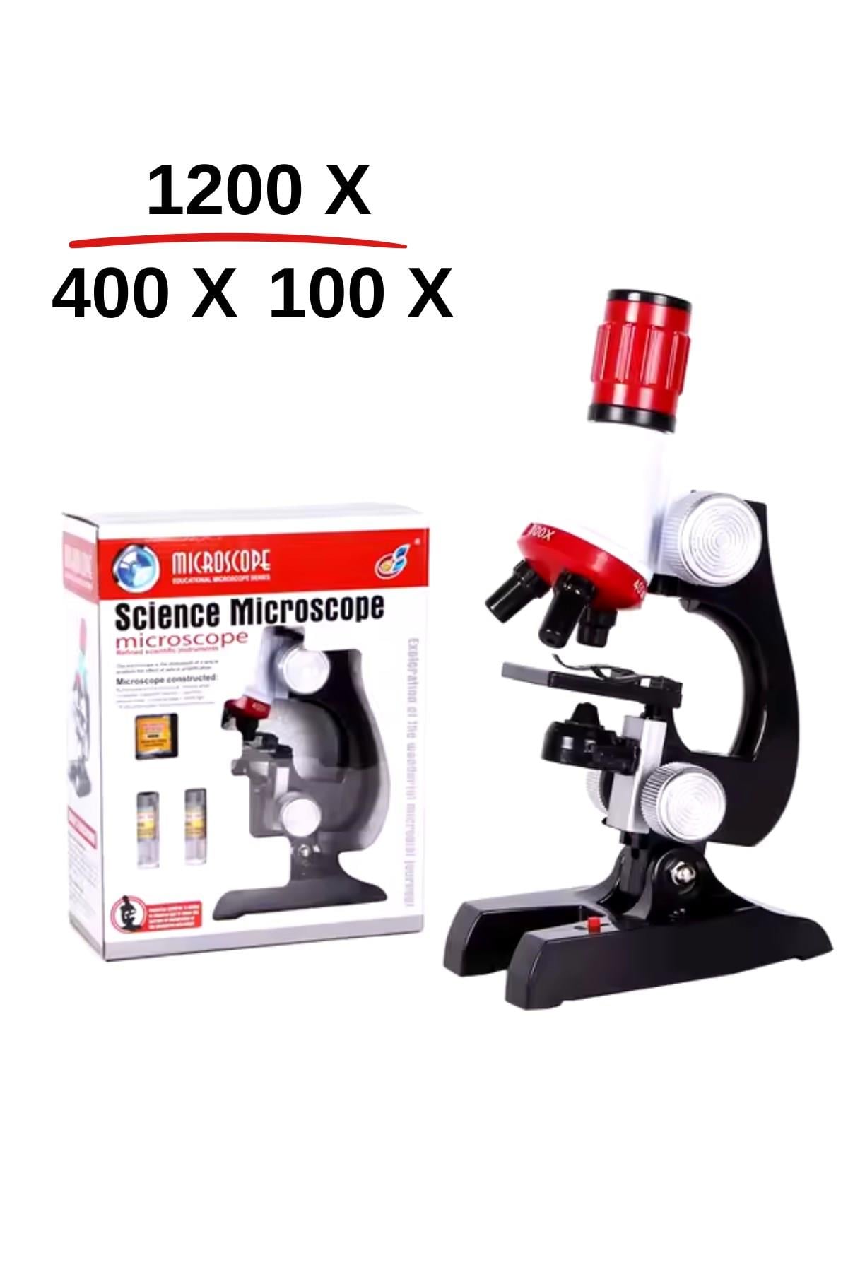 Eğitici Mikroskop Kiti Zoom 100x 400x 1200x Led Işıklı + 12 Adet Biyolojik Örnek Hediye