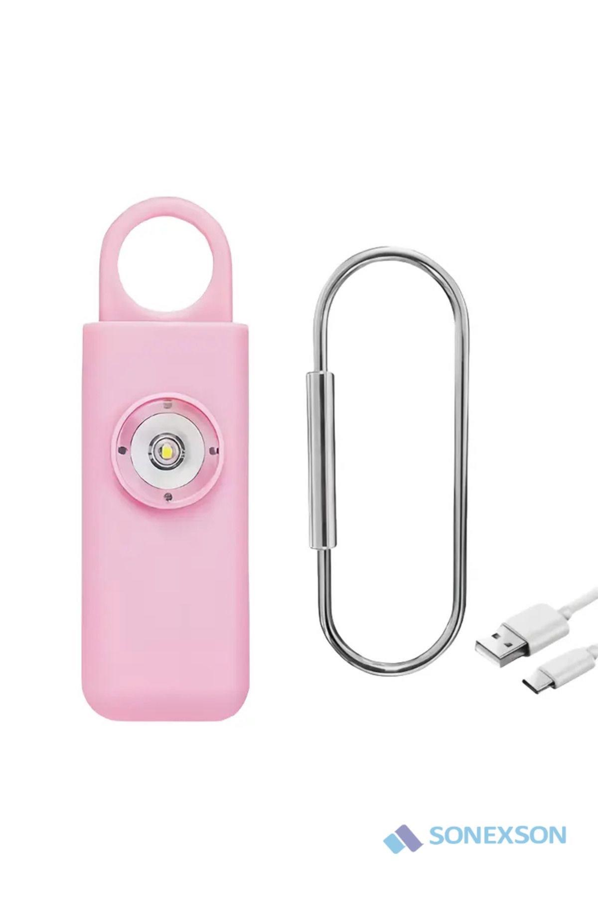 Sonex 130dB Kişisel Güvenlik Alarmı ve Işıklı Anahtarlık – Şarjlı Pembe Model