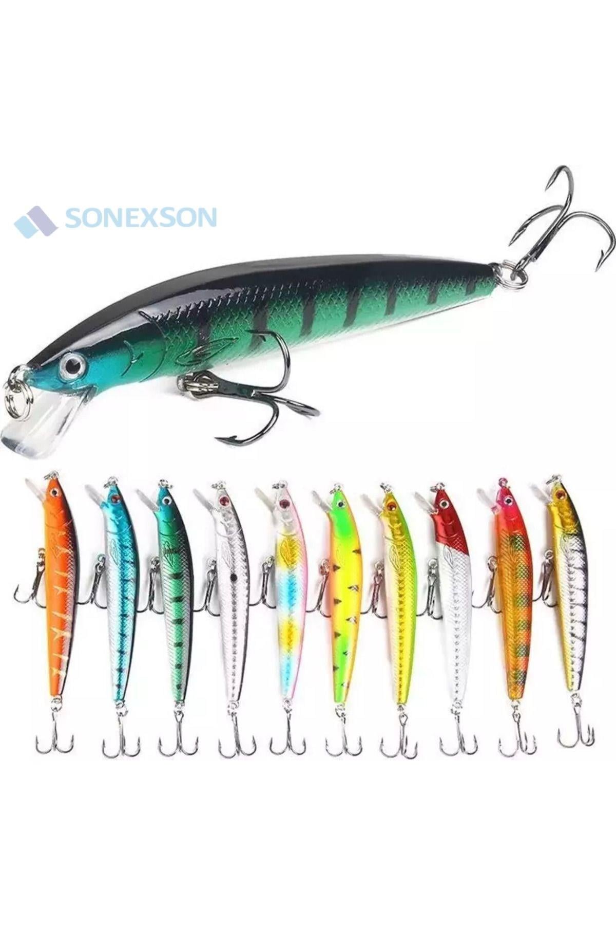 Sonex 10'lu Minnow Olta Yem Seti - 10cm, 9gr, 10 Renk, 1m Derinlik, Karbon Çelik İğne