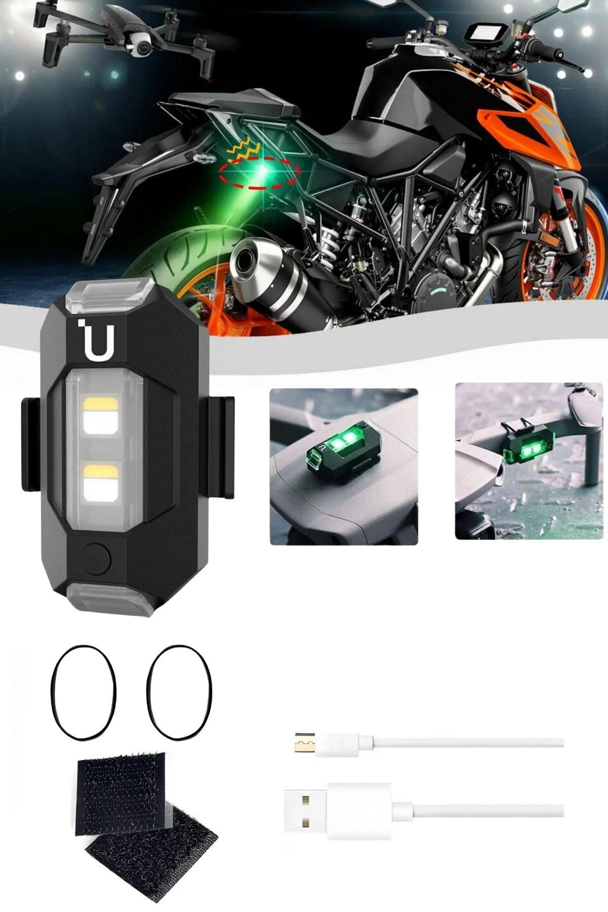 6 Adet Şarjlı Mini Led Işık  - Motor/Araç/Drone - 7 Renk  Cakar LED Anti Çarpışma Uyarı Işığı