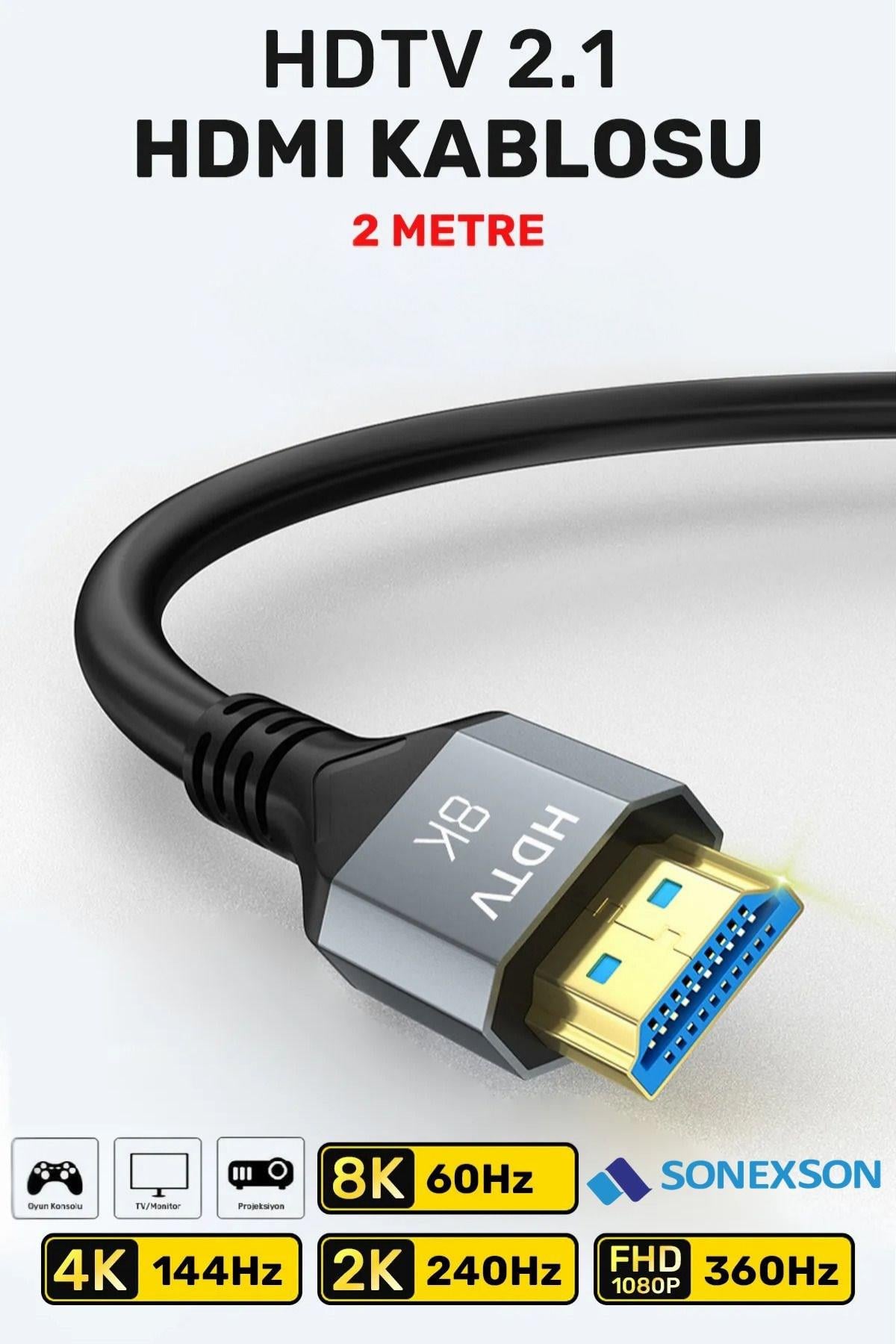 Sonex 8K HDMI 2.1 Kablo – Ultra Yüksek Hızlı, 2 Metre, 48Gbps, HDR & eARC Destekli