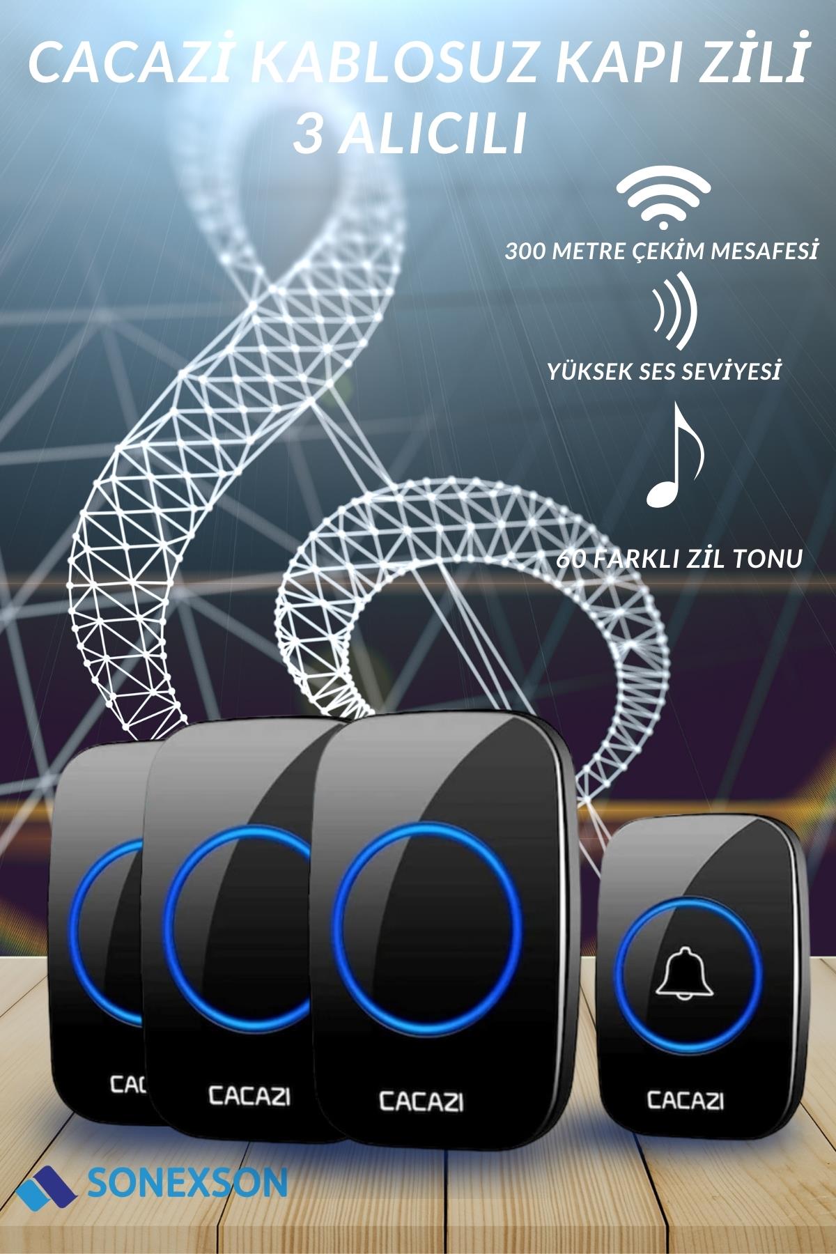 Sonex 3 Alıcılı Kablosuz Uzaktan Kumandalı Led Kapı Zili