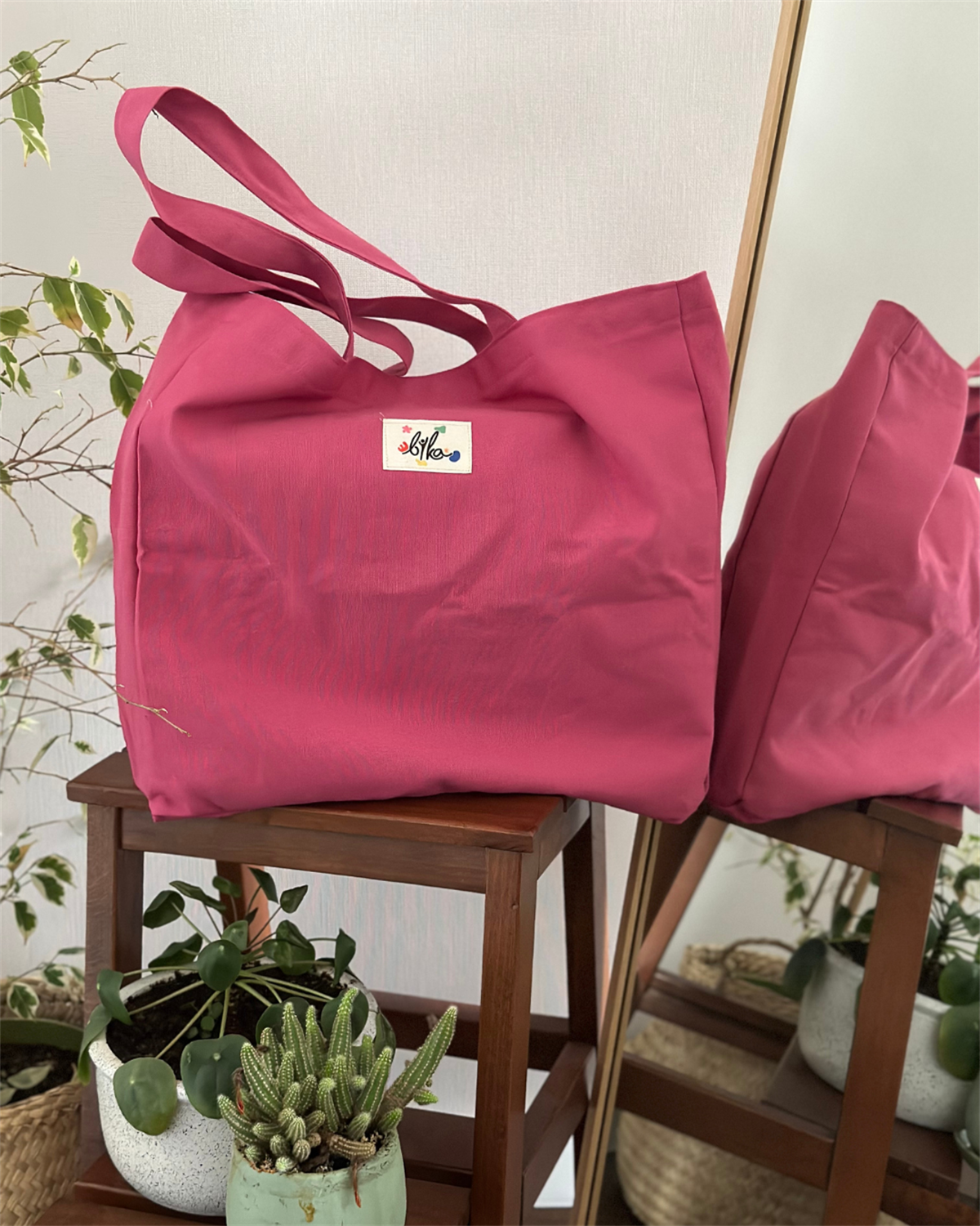 Pembe Körüklü Bez Çanta