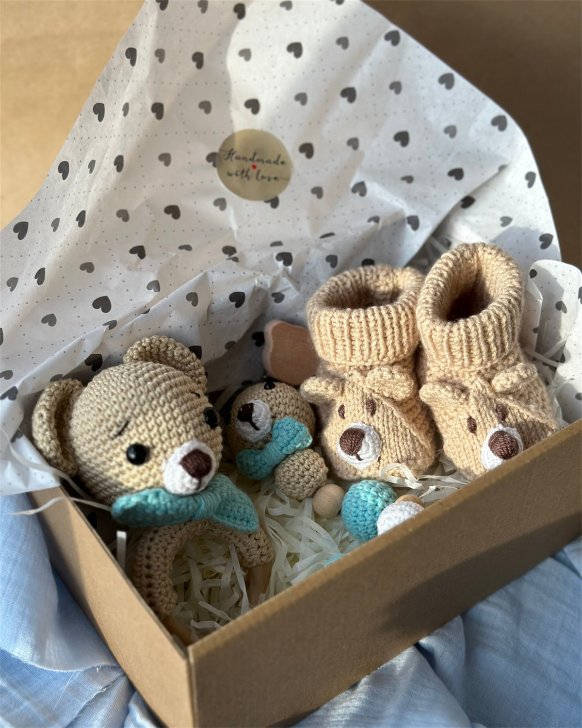 Sevimli Mavi Ayı Bebek Hediyelik 3'lü Set