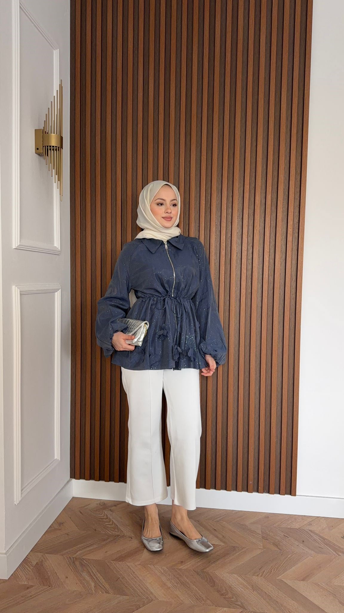 MEYSA JACKETS Alya Çiçekli Simli Tensel Ceket Mint