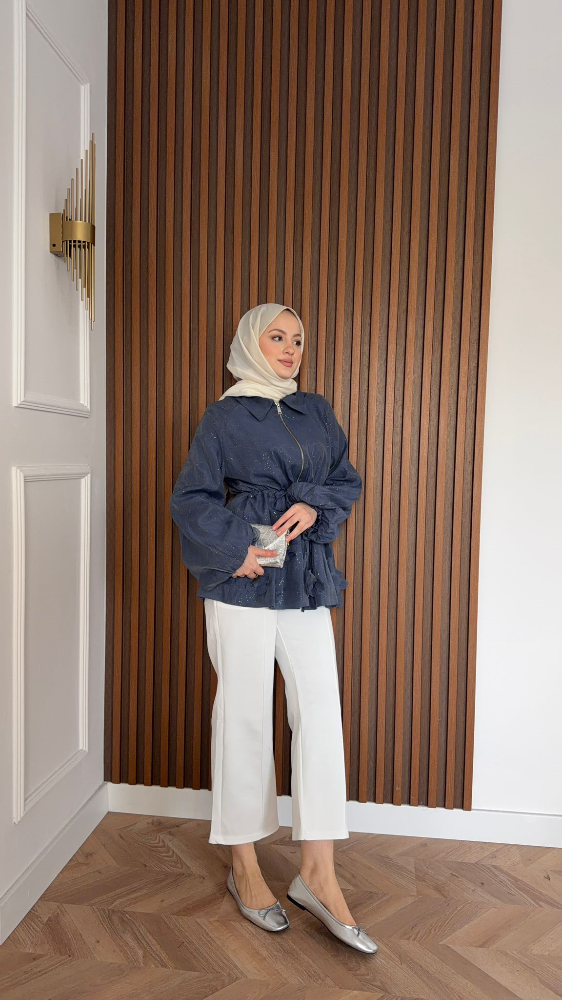 MEYSA JACKETS Alya Çiçekli Simli Tensel Ceket Mint