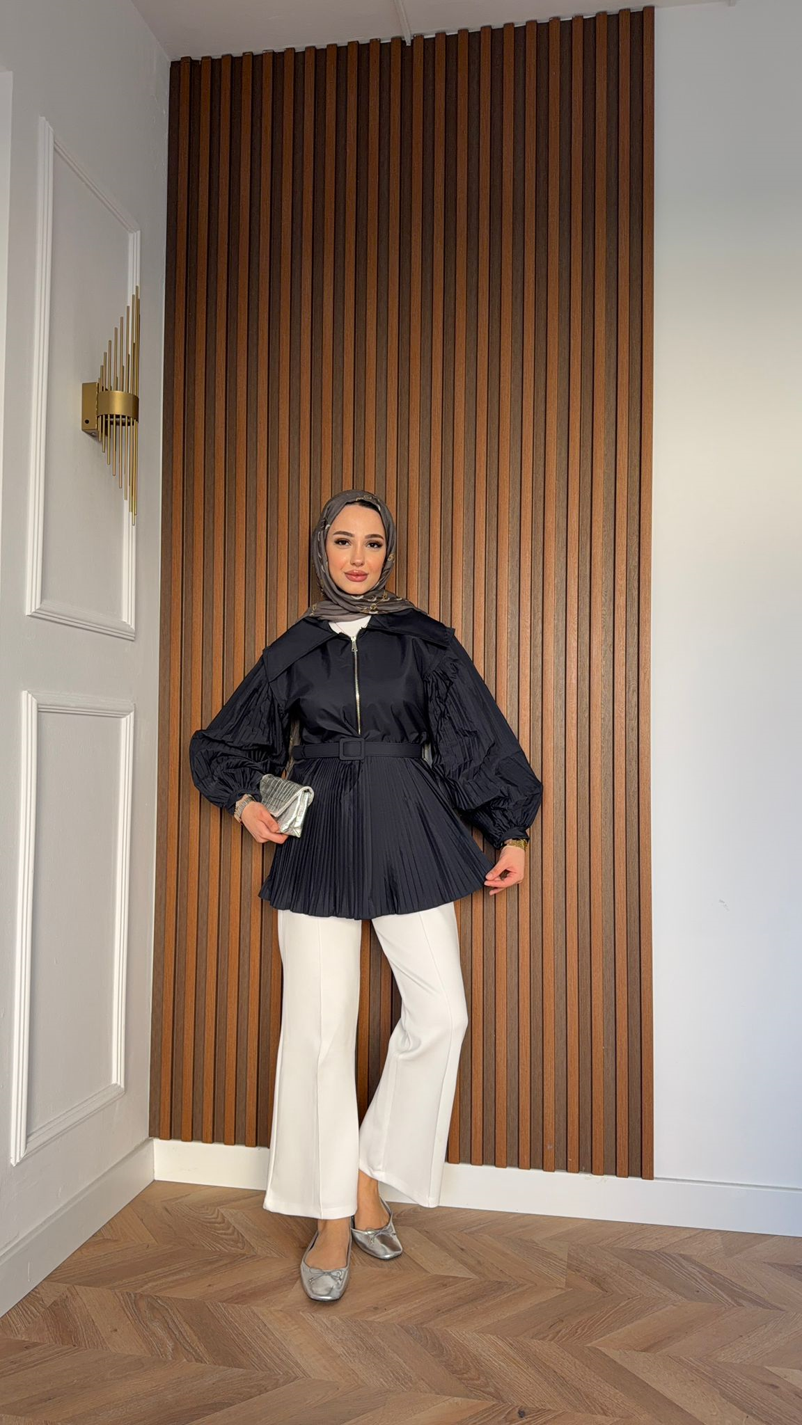 MEYSA JACKETS Piliseli Tesettür Ceket Lacivert