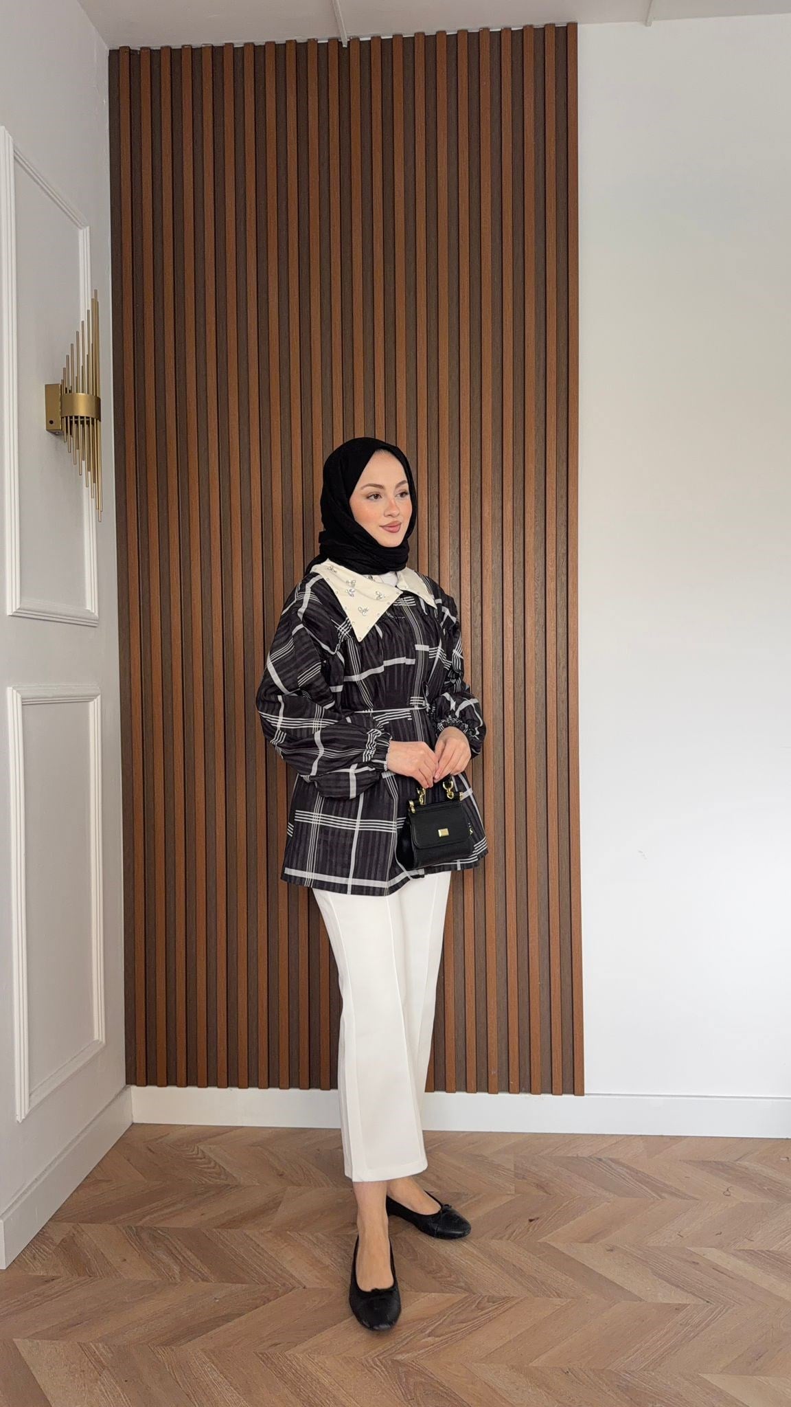 MEYSA JACKETS Yaka Detaylı Ekoseli Ceket Siyah