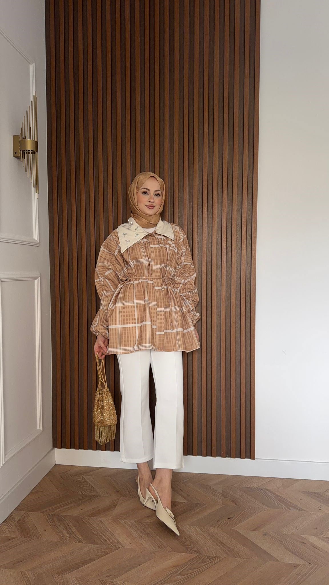 MEYSA JACKETS Yaka Detaylı Ekoseli Ceket Hardal