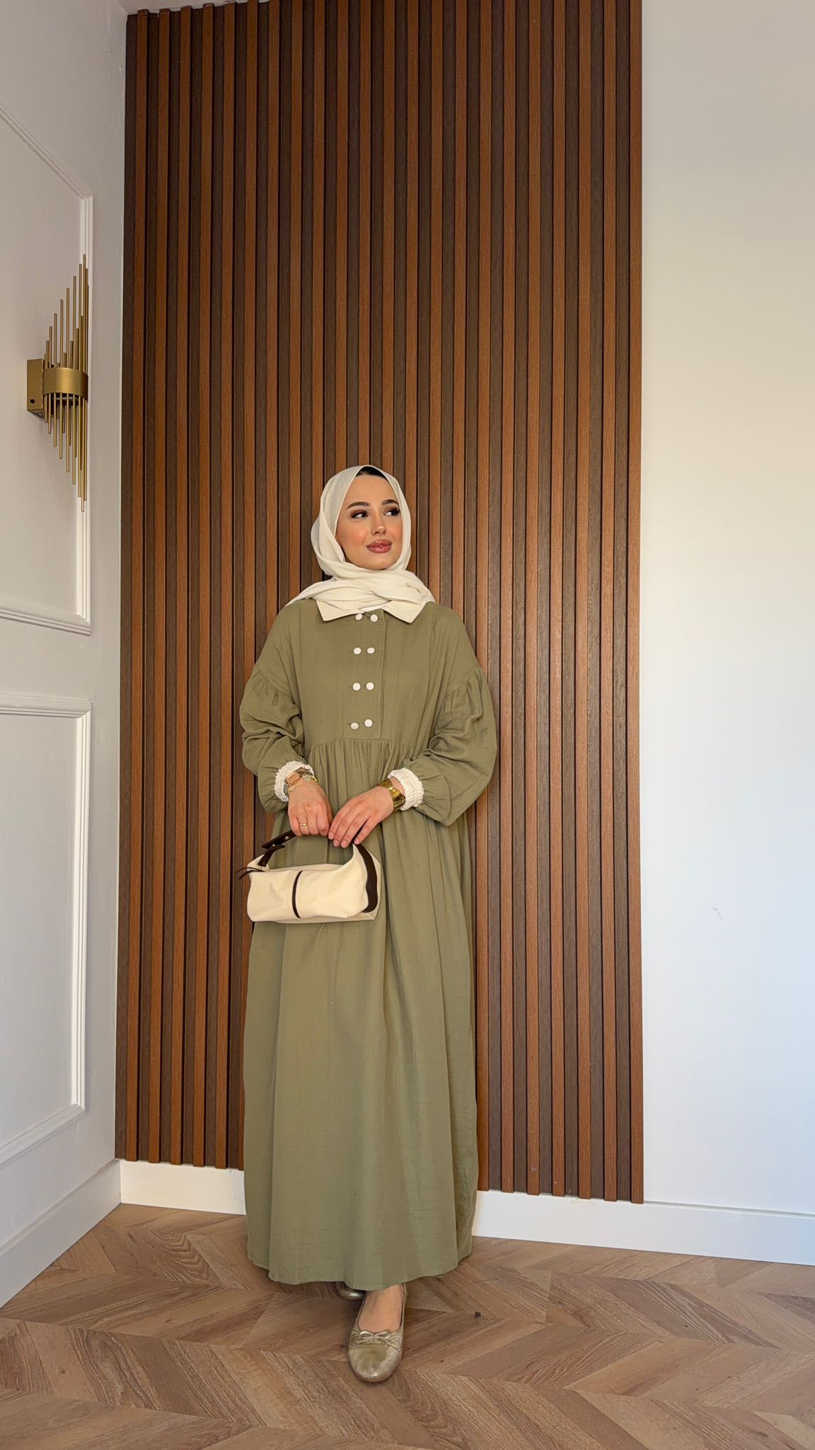 MEYSA DRESSES Bebe Yakalı Müslin Elbise Haki