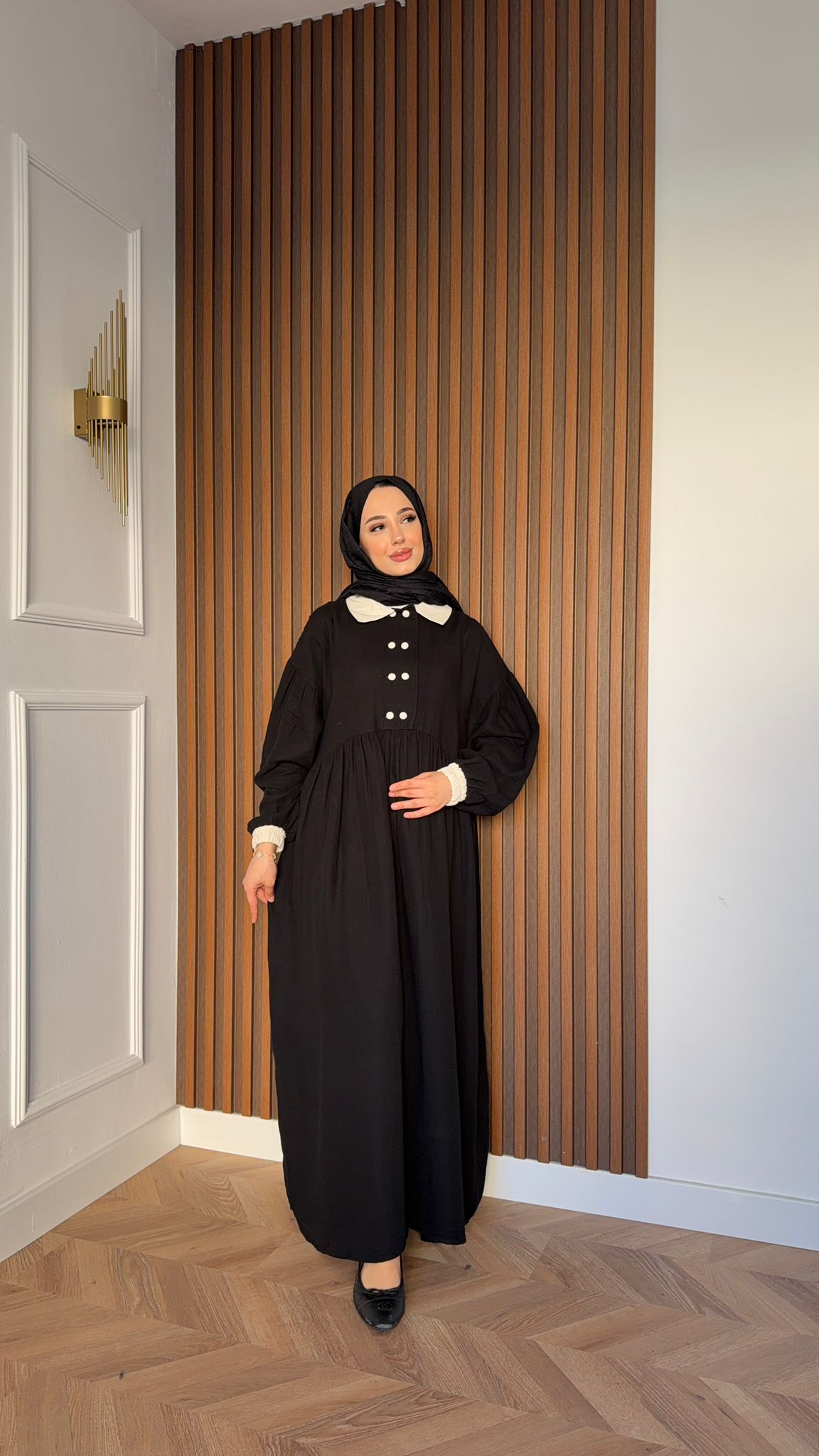 MEYSA ELBİSELER Bebe Yakalı Müslin Elbise Siyah