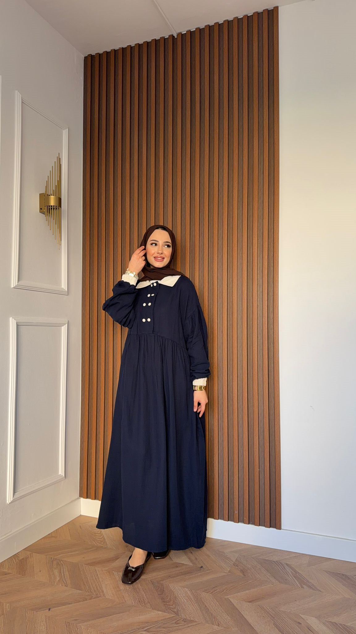 MEYSA DRESSES Bebe Yakalı Müslin Elbise Lacivert