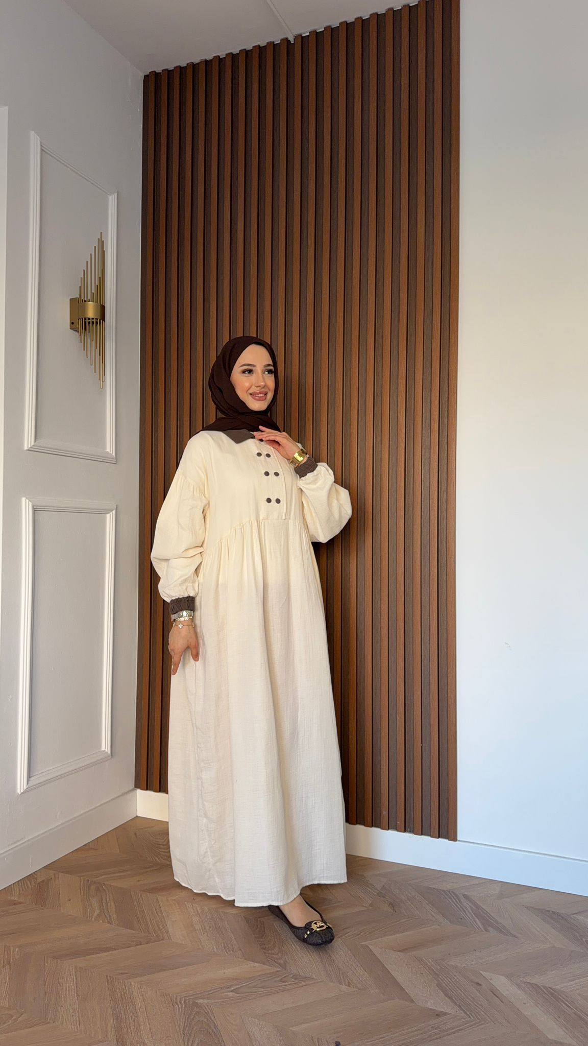 MEYSA DRESSES Bebe Yakalı Müslin Elbise Bej