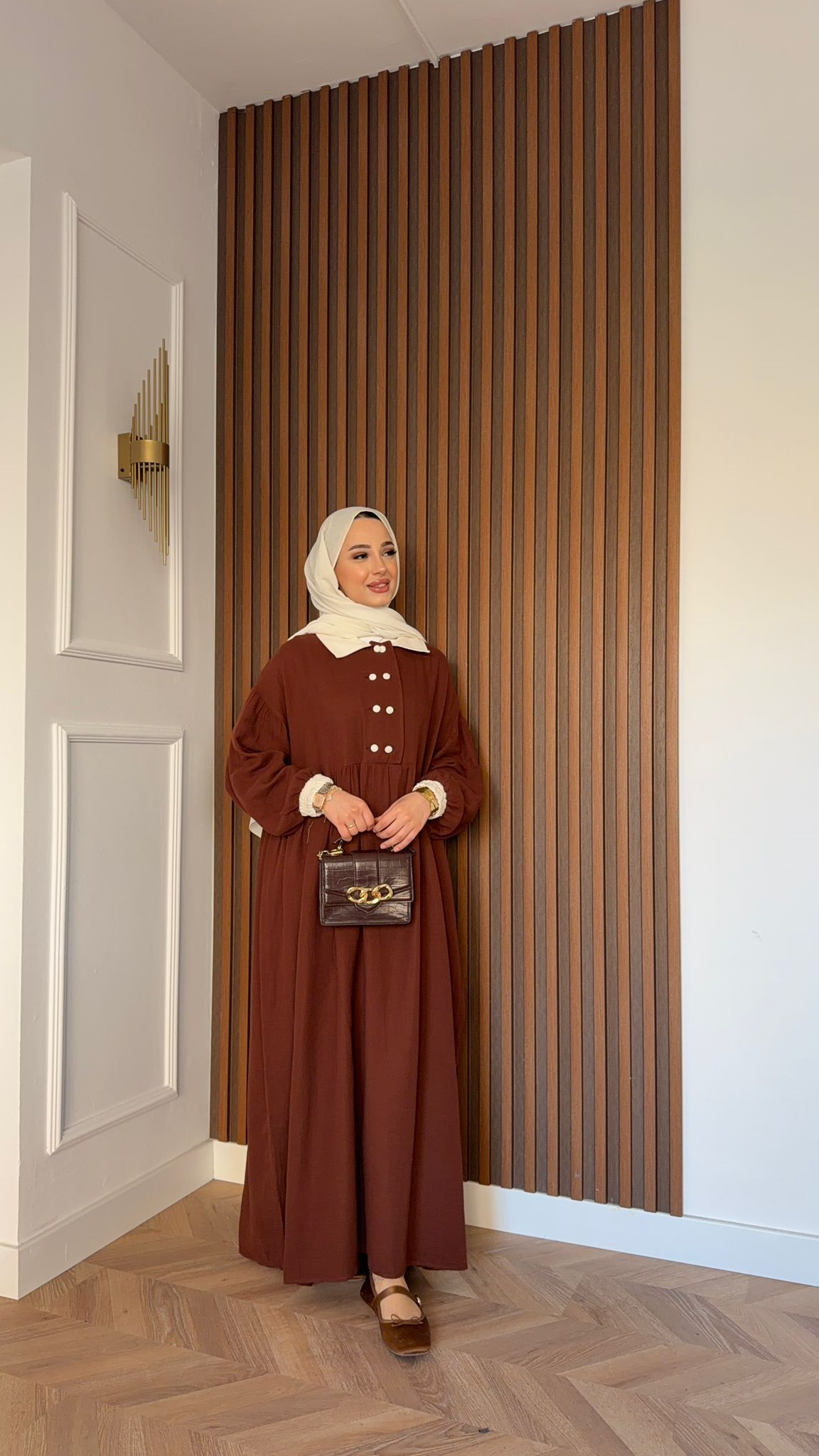 MEYSA ELBİSELER Bebe Yakalı Müslin Elbise Acı Kahve