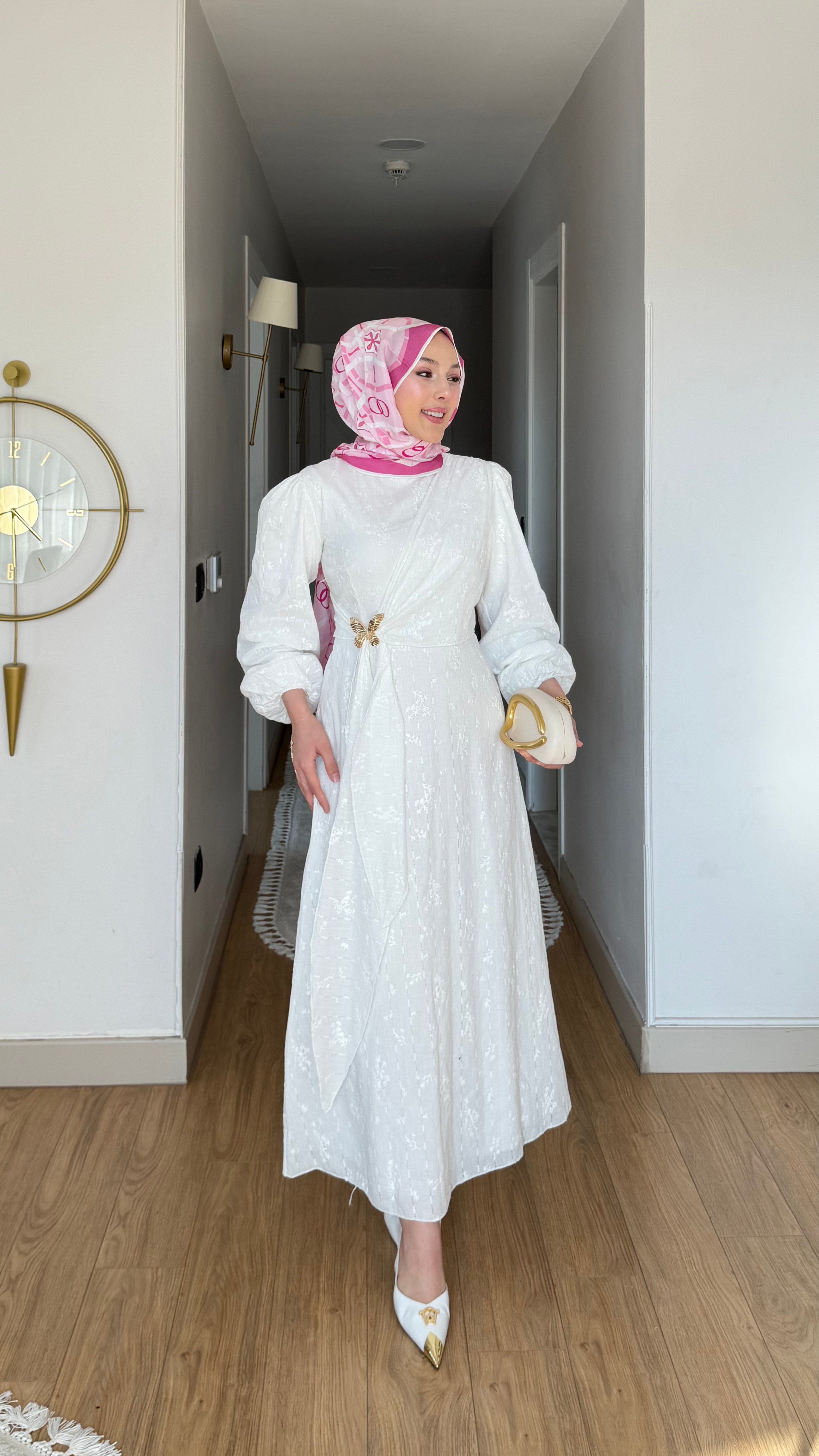MEYSA DRESSES Kelebek Motifli Dantel Elbise Beyaz