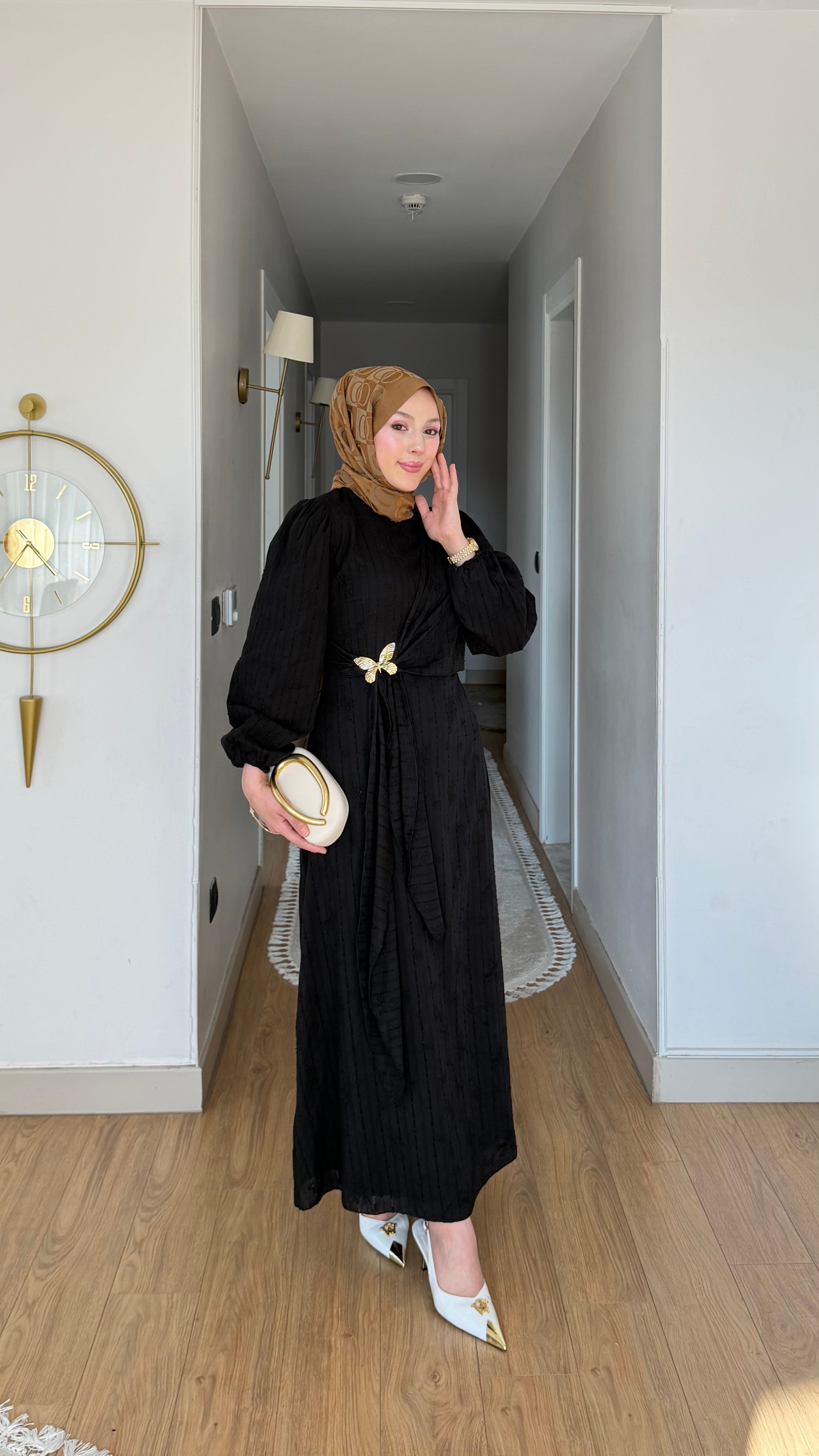 MEYSA DRESSES Kelebek Motifli Dantel Elbise Siyah