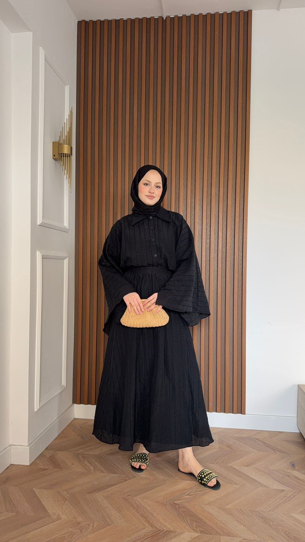 MEYSA SKIRT SETS Alaçatı Keten Etekli Takım Siyah