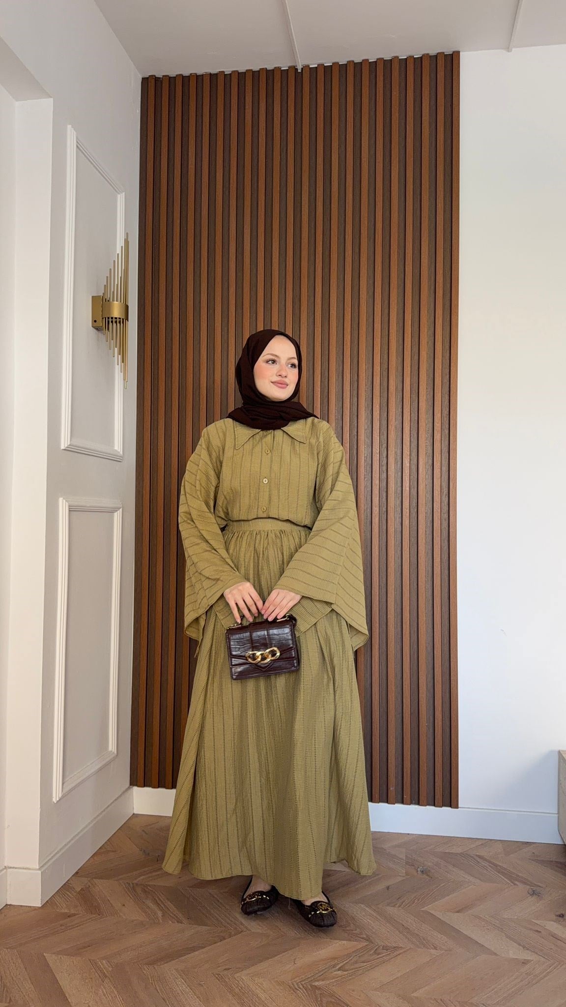 MEYSA SKIRT SETS Alaçatı Keten Etekli Takım Yağ Yeşili