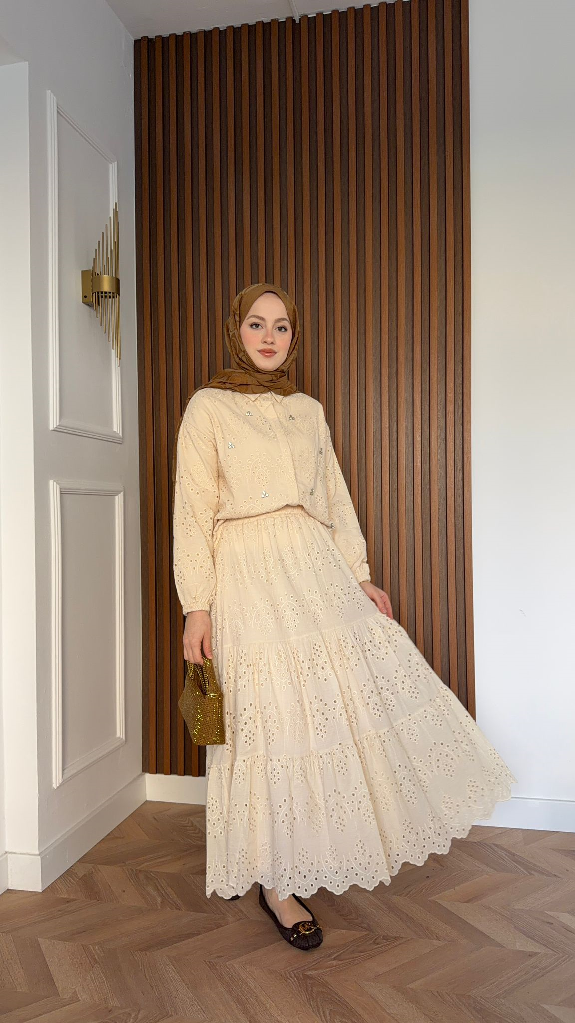 MEYSA SKIRT SETS İşlemeli Fisto Etekli Takım Krem