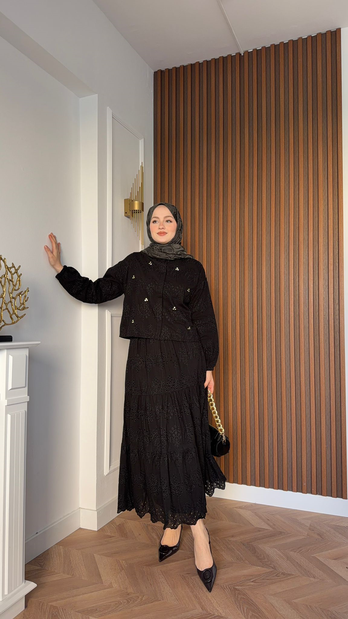 MEYSA SKIRT SETS İşlemeli Fisto Etekli Takım Siyah