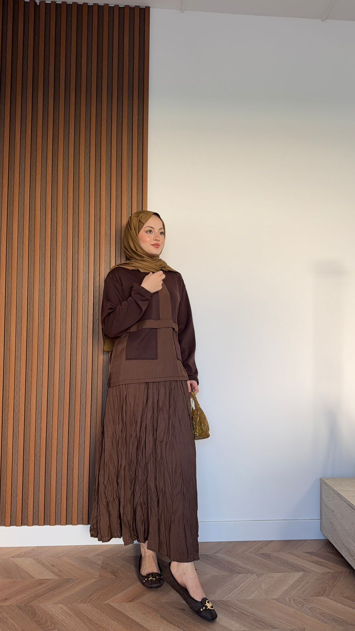 MEYSA SKIRT SETS Kraş Etekli Oysh Etek Takım Acı Kahve
