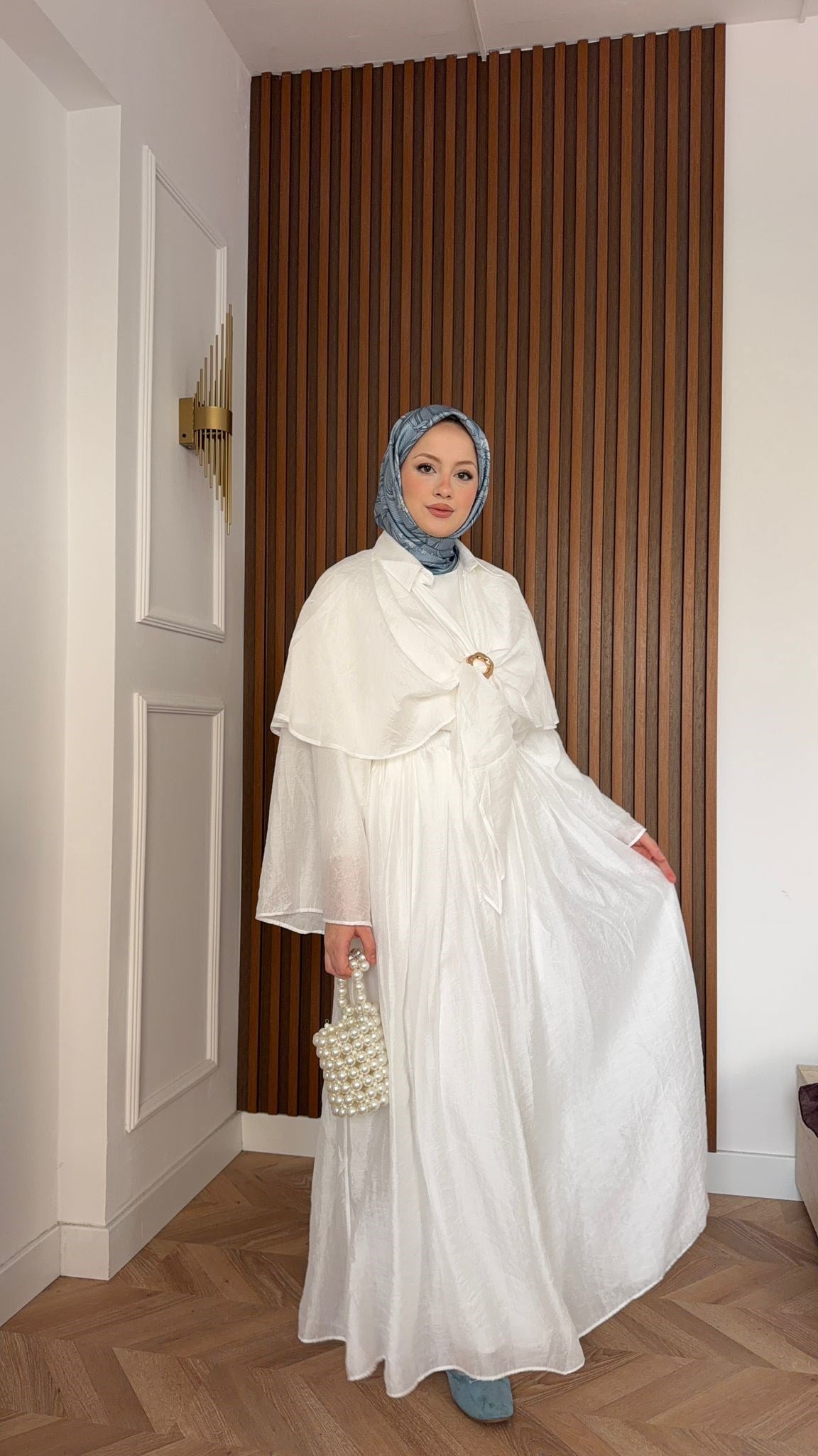 MEYSA SKIRT SETS Rumi Pelerin Detaylı Etekli Takım Beyaz