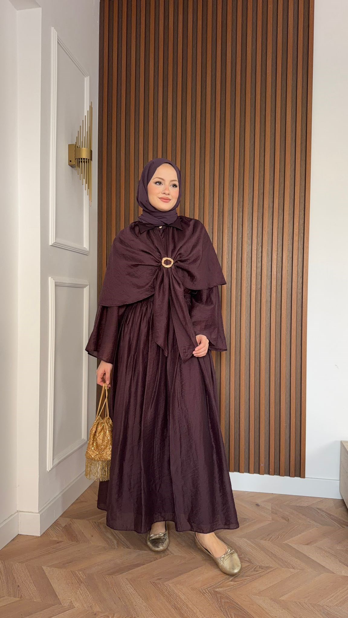 MEYSA ETEK TAKIM Rumi Pelerin Detaylı Etekli Takım Mürdüm