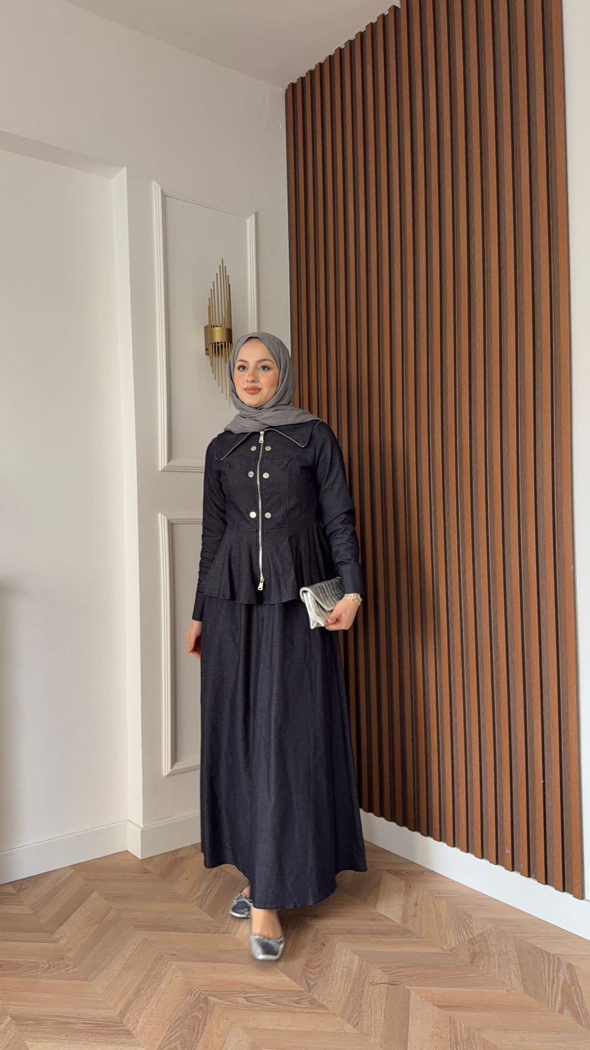 MEYSA SKIRT SETS Zımbalı Fermuarlı Denim Etekli Takım Lacivert