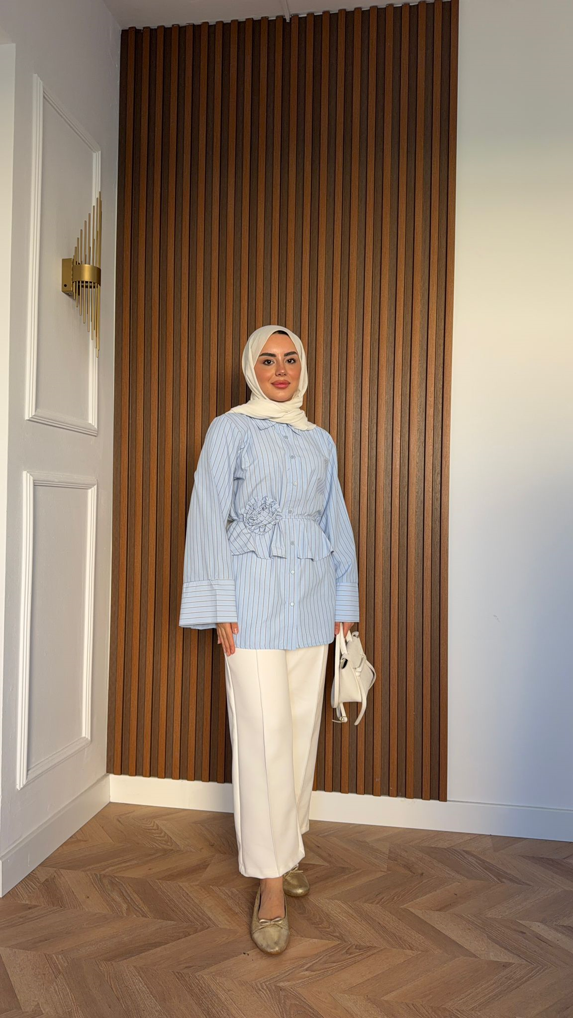 MEYSA SHIRTS Çizgili Güllü Gömlek Mavi