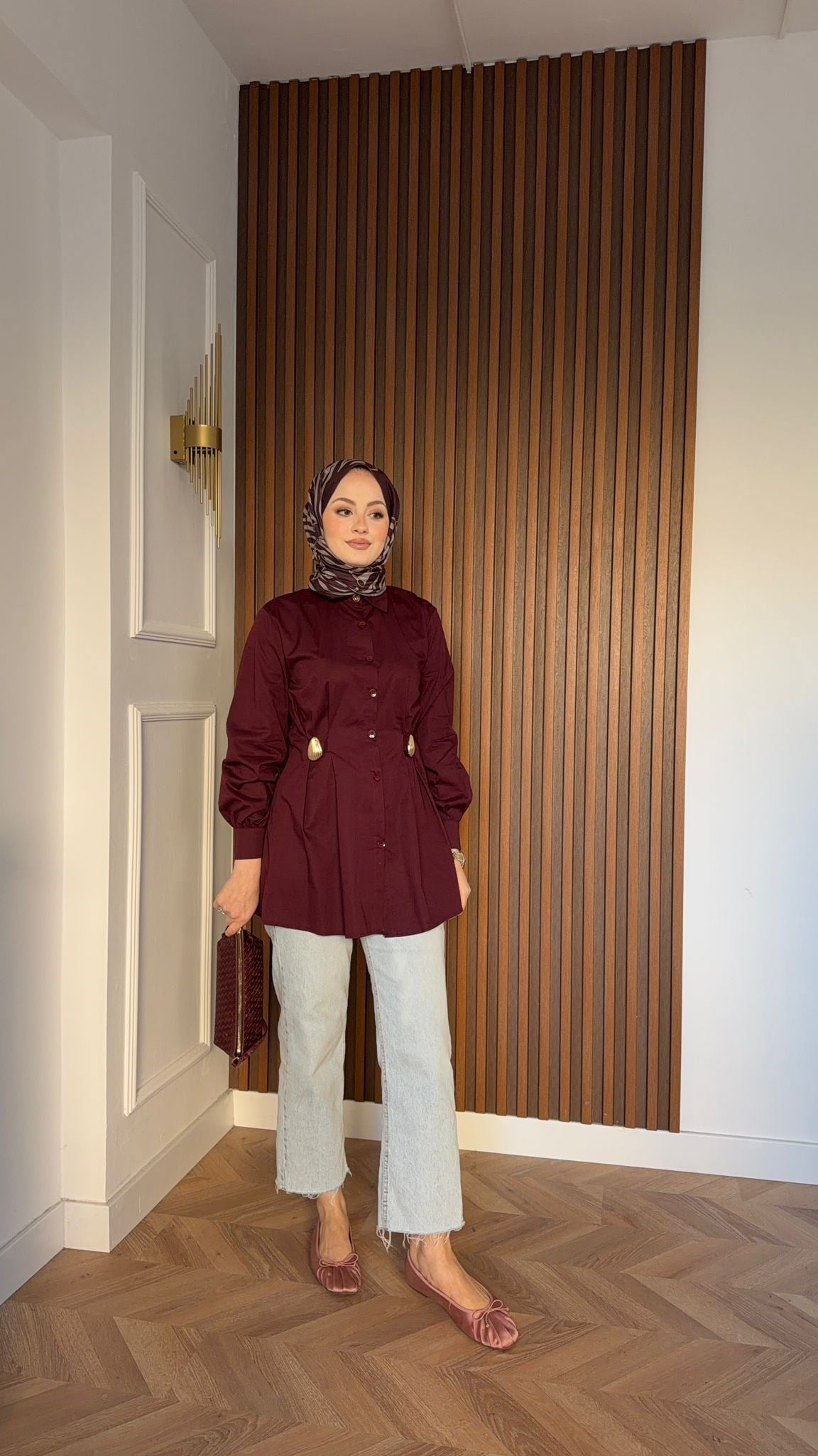 MEYSA SHIRTS Semiz Gold Broşlu Poplin Gömlek Bordo