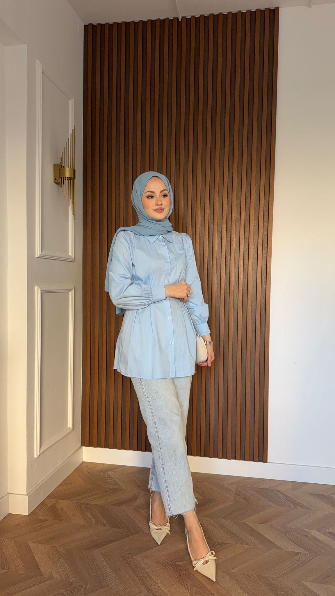 MEYSA SHIRTS Semiz Gold Broşlu Poplin Gömlek Mavi