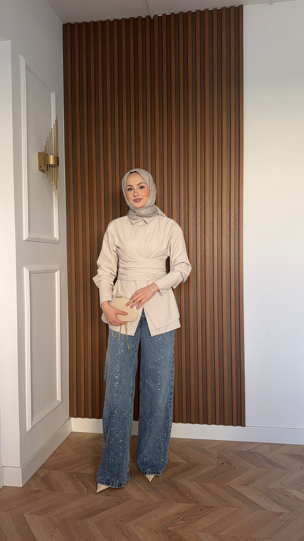 MEYSA SHIRTS Zoya Bel Korseli Poplin Gömlek Bej