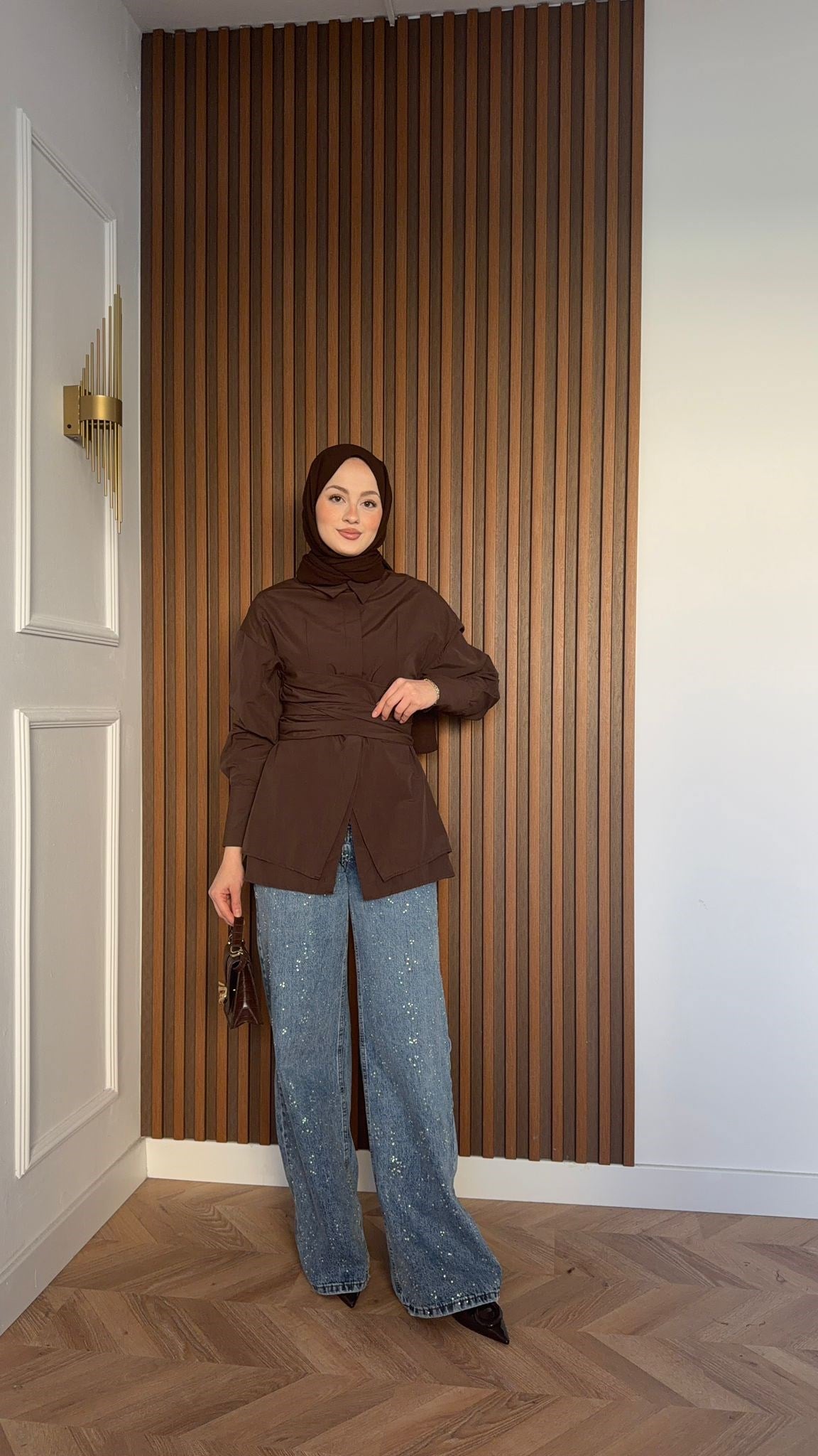 MEYSA SHIRTS Zoya Bel Korseli Poplin Gömlek Acı Kahve