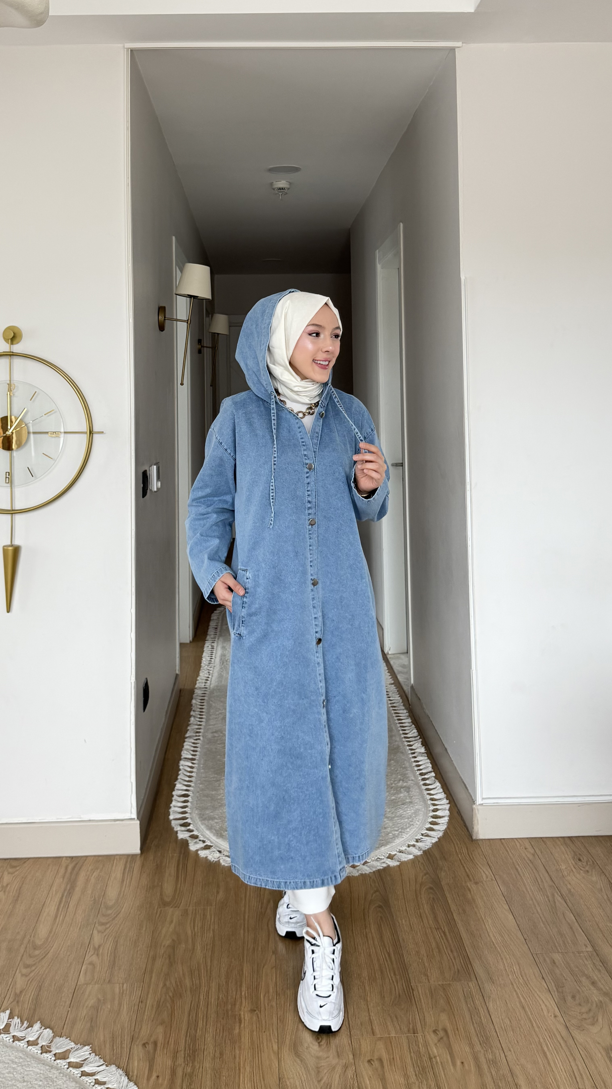 MEYSA KAP Kapşonlu Denim Kap Açık Mavi