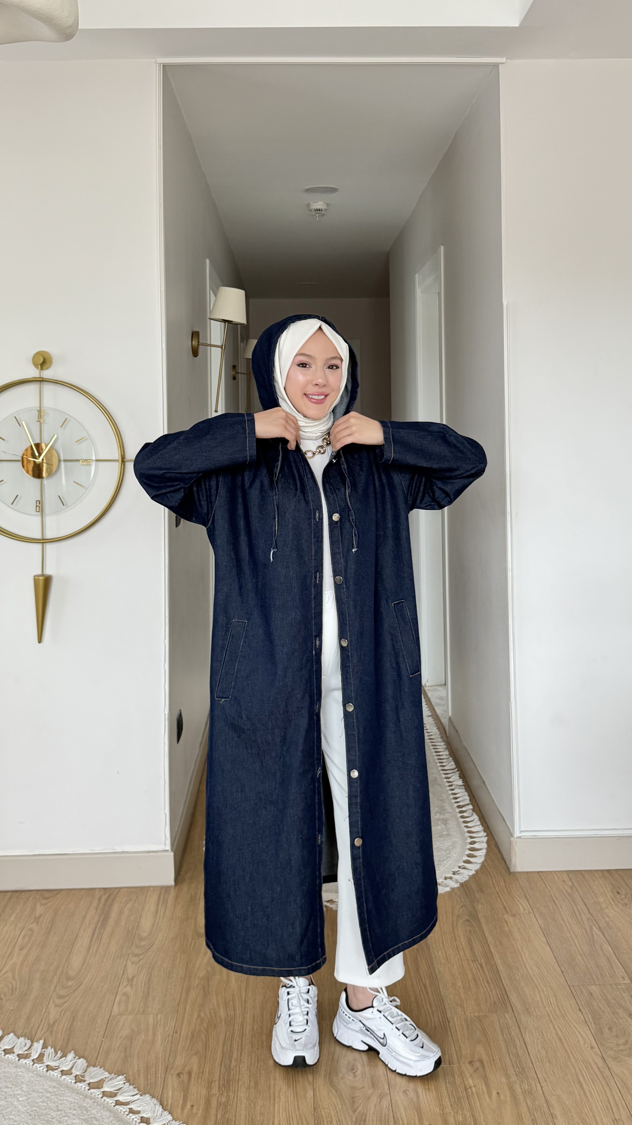 MEYSA KAP Kapşonlu Denim Kap Koyu Mavi